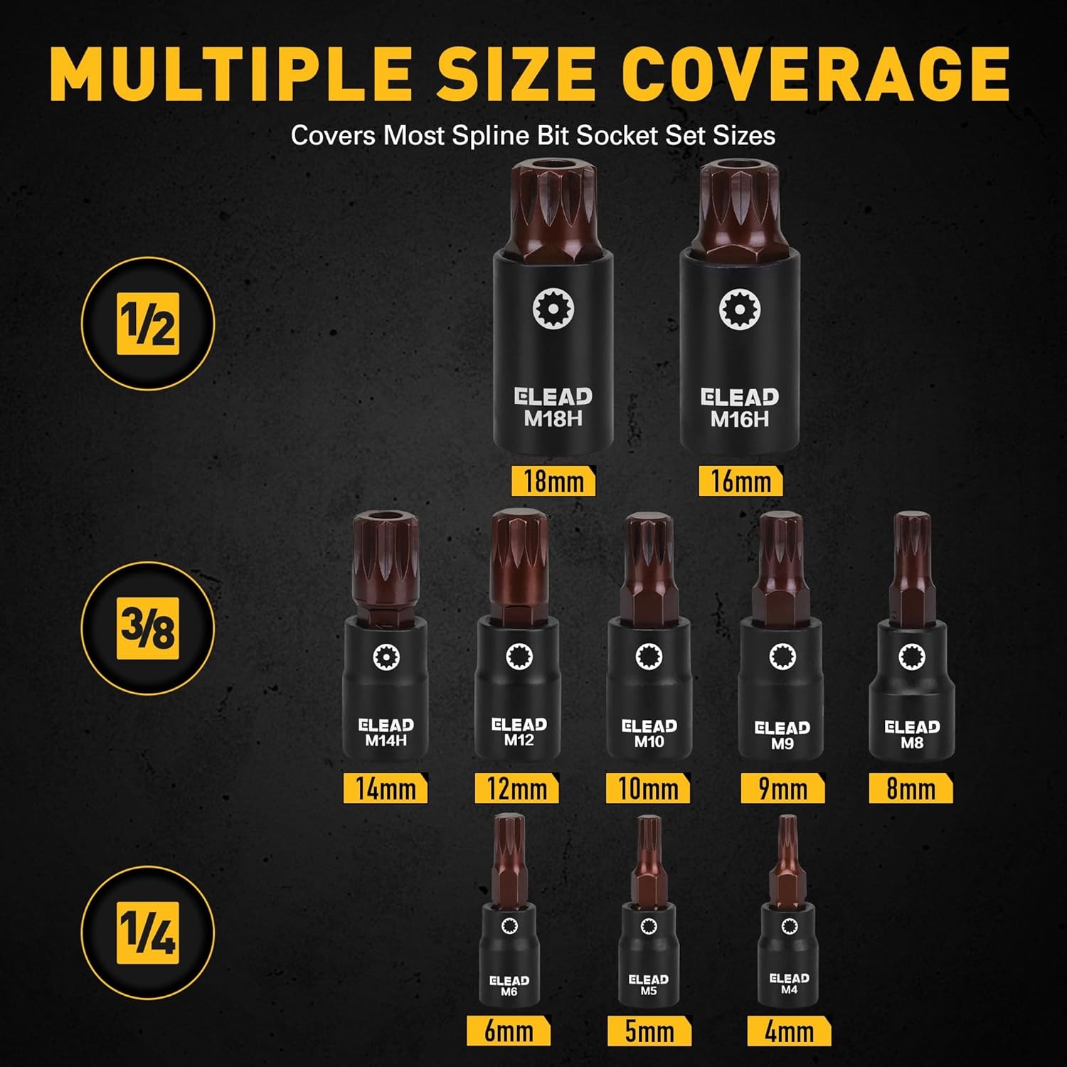 13-Piece XZN Triple Square Spline Bit Impact Socket Set – Premium S2 M4-M18