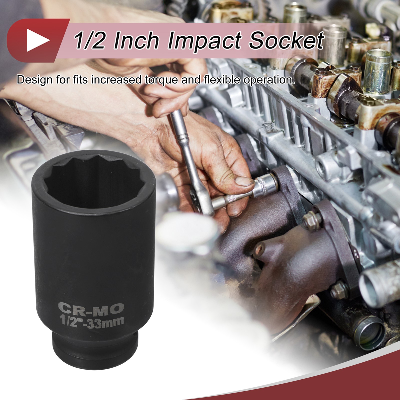 Universal 1/2 Inch Drive Impact Socket 33mm 12 Point High Carbon Steel 1 Pcs