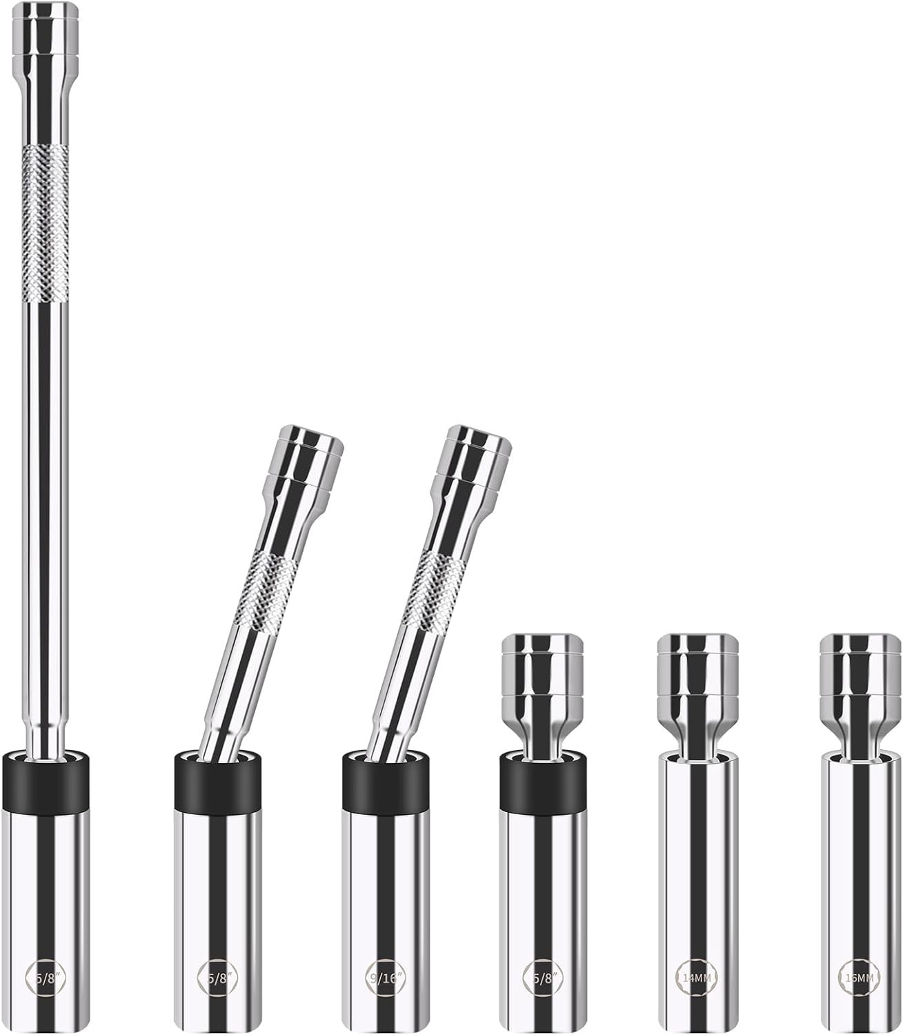 6-Piece Spark Plug Socket Set, 3/8-Inch Drive Magnetic Swivel, Thin Wall