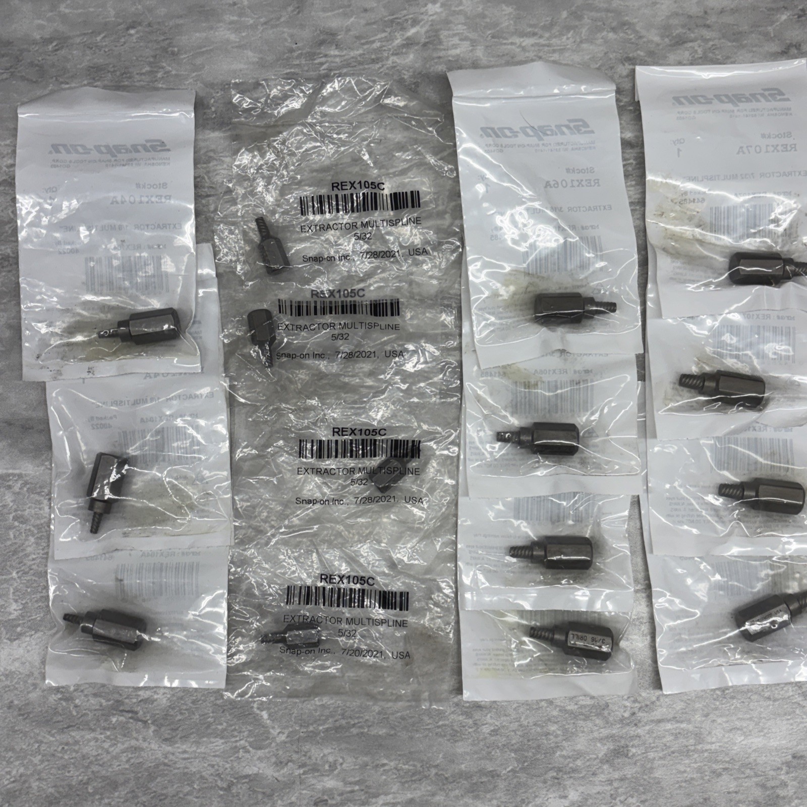 Snap On MultiSpline Extractors Lot of 15 REX104A, 105A, 106A, 107A