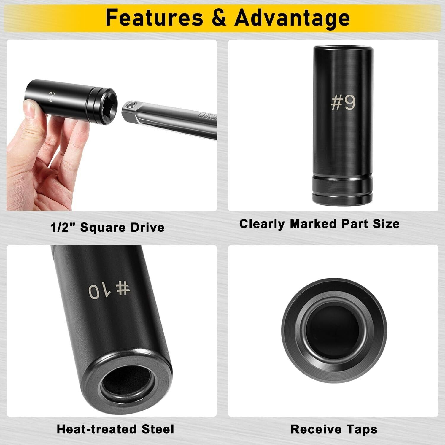 71670 Tap Socket Set For 5/8″, 11/16″, 3/4″, 7/8″, 1″ Taps(16mm-25mm) 1/2″ Drive