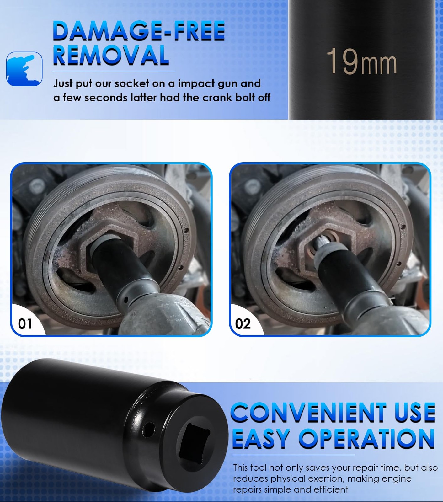 77080 19 mm Harmonic Balancer Socket Tool for Honda Engines (Heavy Steel)