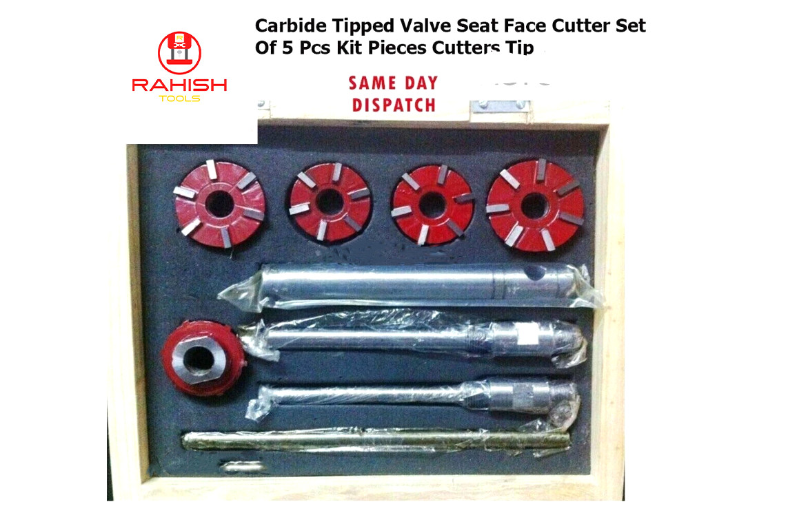 New Carbide Tipped Valve Seat Face Cutter Set 5 Pcs Kit Piece Cutters Tip USA