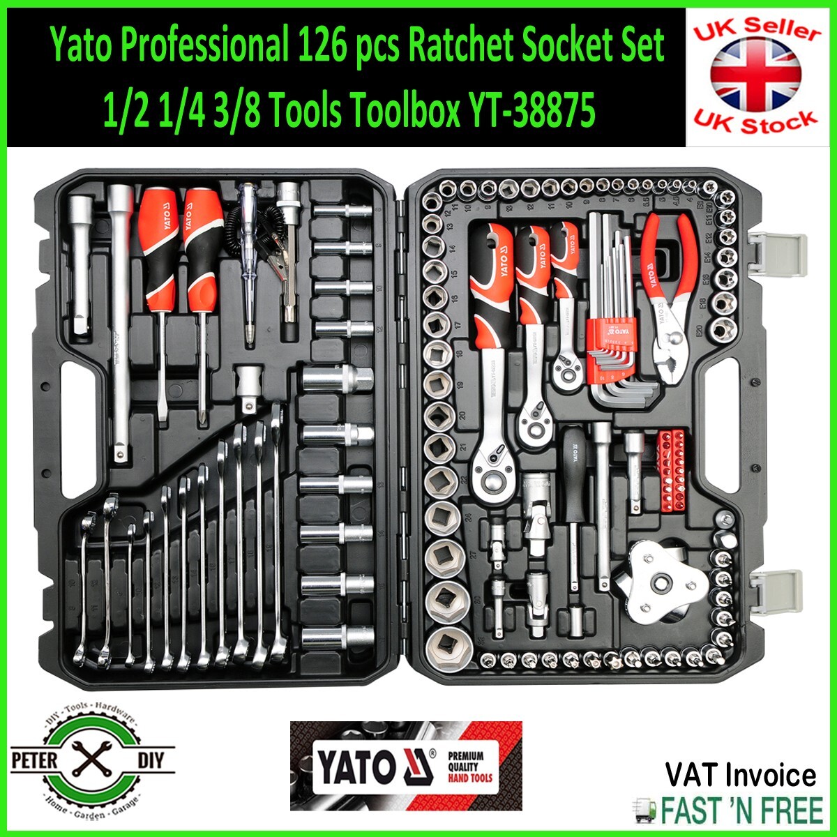Yato Professional 126 pcs Ratchet Socket Set 1/2 1/4 3/8 Tools Toolbox YT-38875
