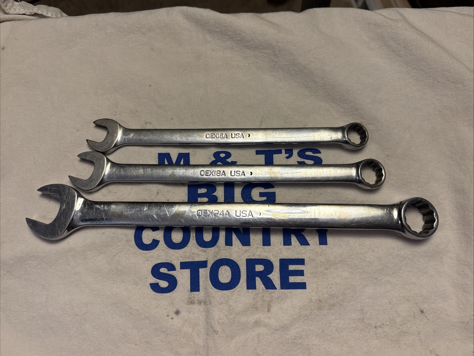 1991 Snap-on Tools USA 3pc Combo Wrench Set OEX16A 1/2″ OEX18A 9/16″ OEX24A 3/4″