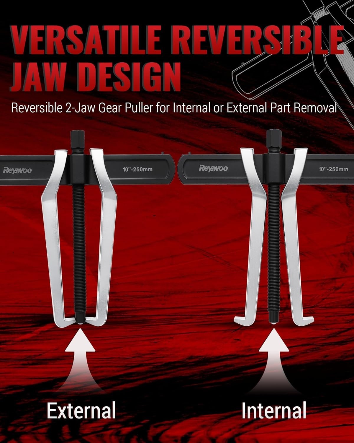 2-Jaw Reversible Gear Puller – External 8.2″ Max / Internal 10.5″ Max