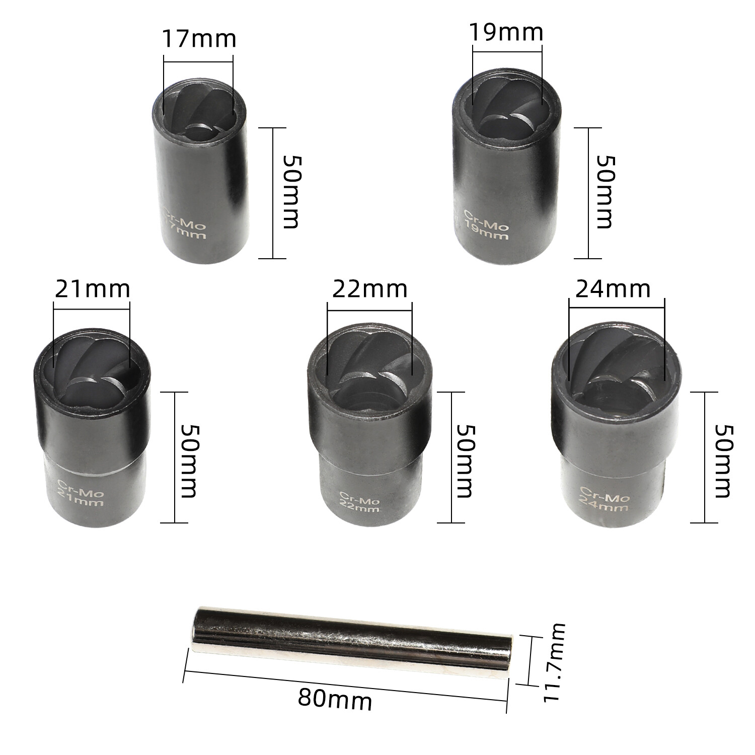 6pc NON-SLIP Deep Socket Set 4 Damaged Lug Nut & Lock Remover 17-24mm Twist SKT