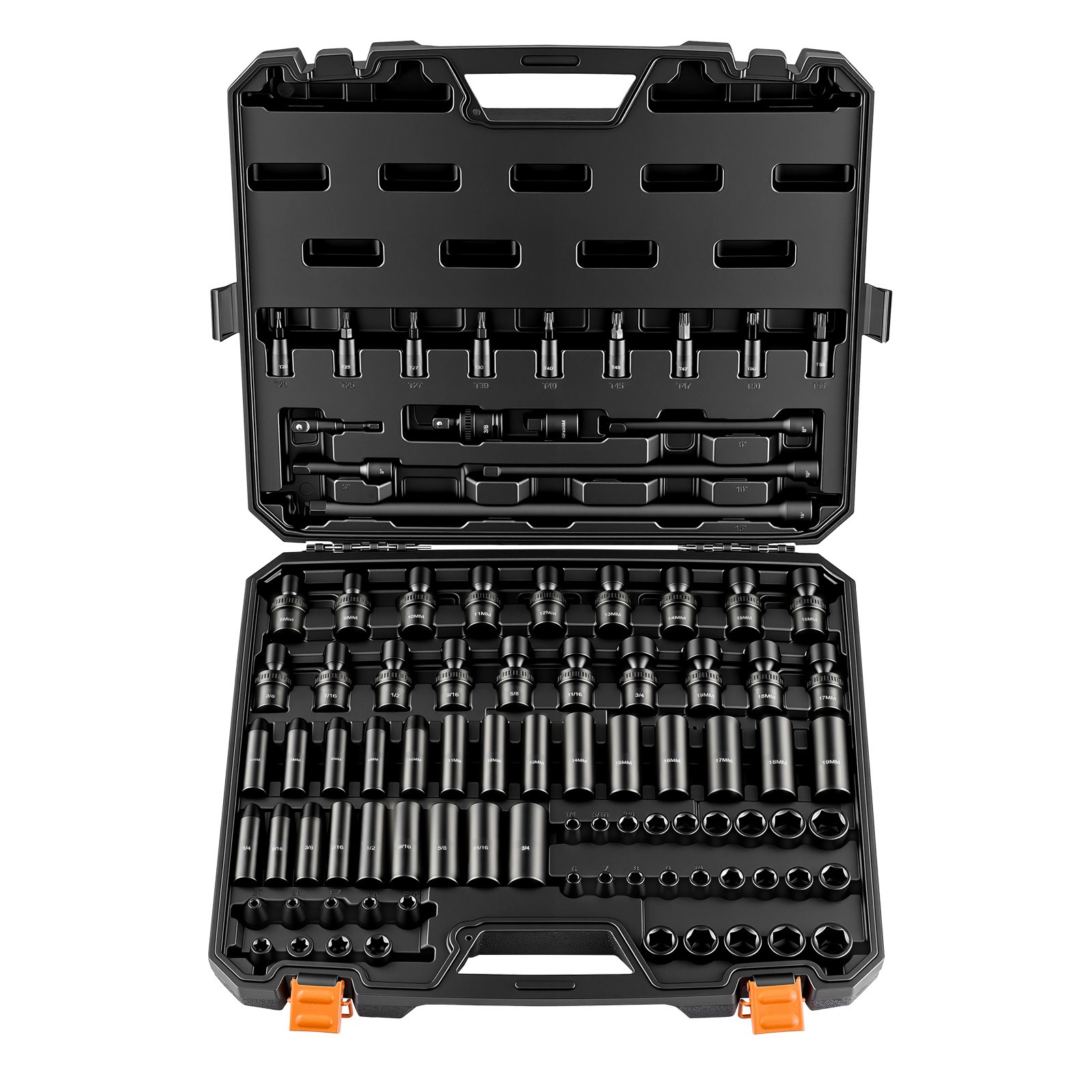 Uimoso 90-Piece 3/8″ Drive Impact Socket Set with 6-Point Design & Case