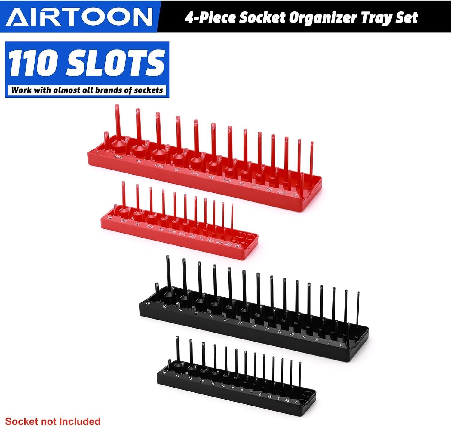 1/4-Inch & 3/8-Inch Drive Socket Organizer Trays, 4-Piece SAE and Metric Sock…