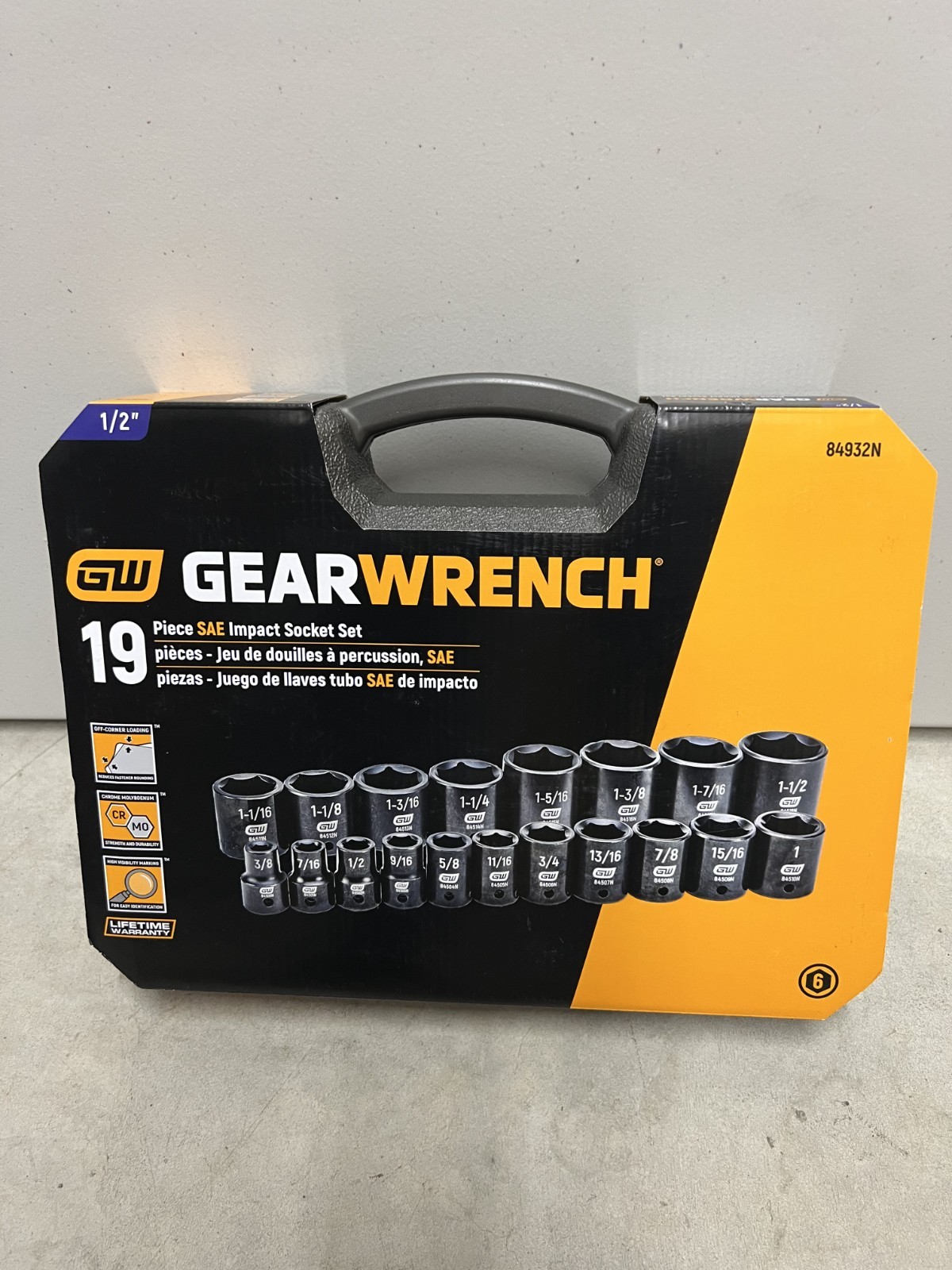 GEARWRENCH 84932N , 19 Pc, 1/2″ Drive, SAE Impact Socket Set, New Unopened Box