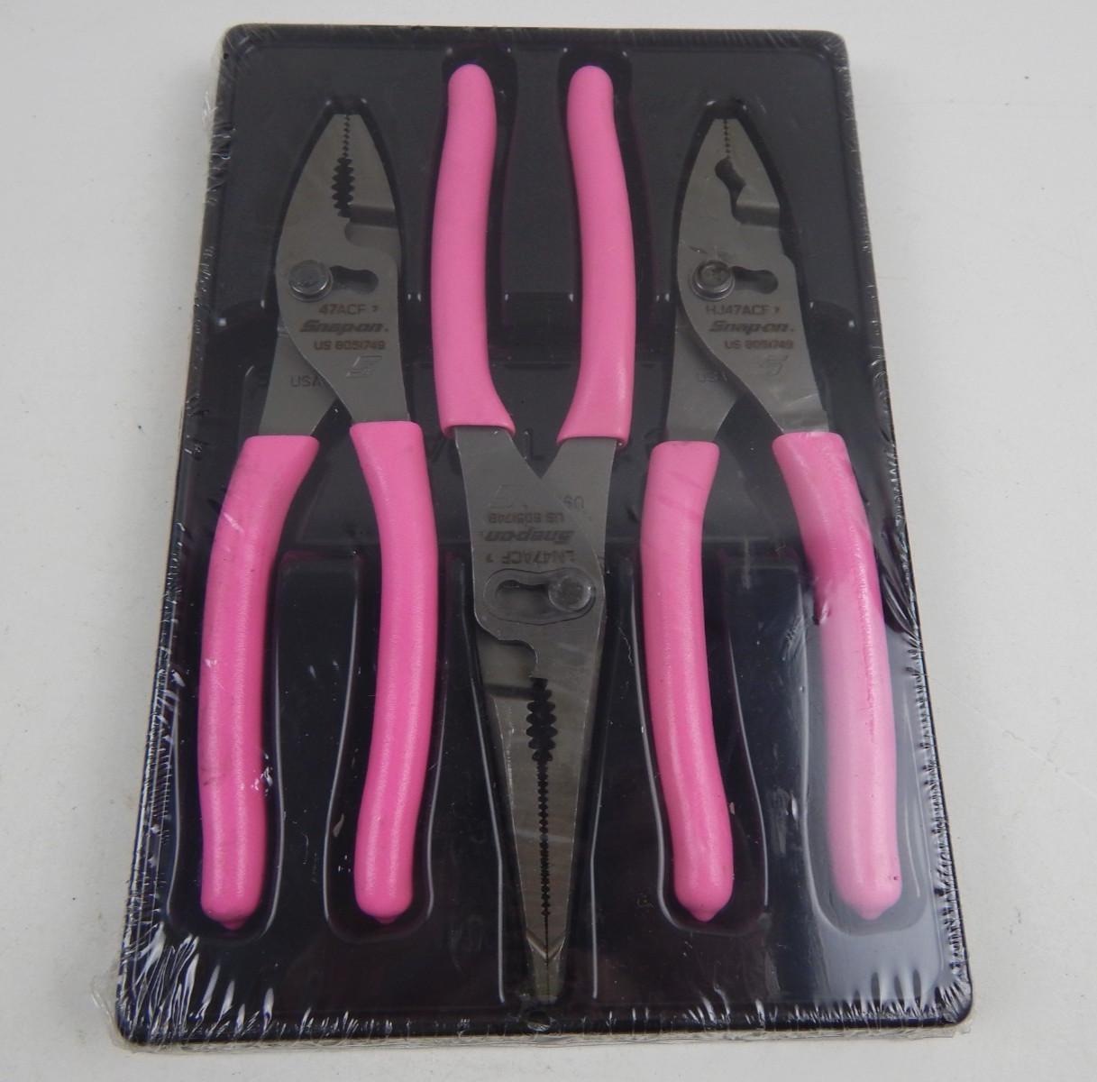 Snap-On NEW SEALED 3 Pc 8″ PINK Soft Grip Slip-Joint Pliers Set PL347ACFP
