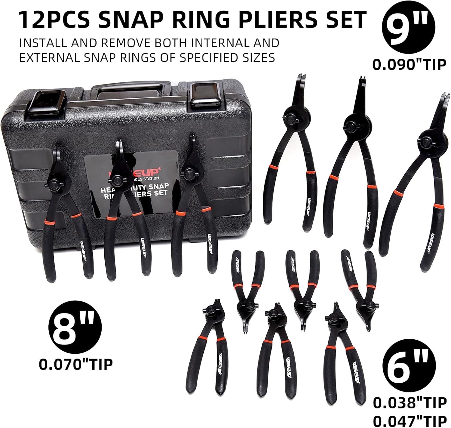 Snap Ring Pliers Set, 12 Pcs Heavy Duty Kit