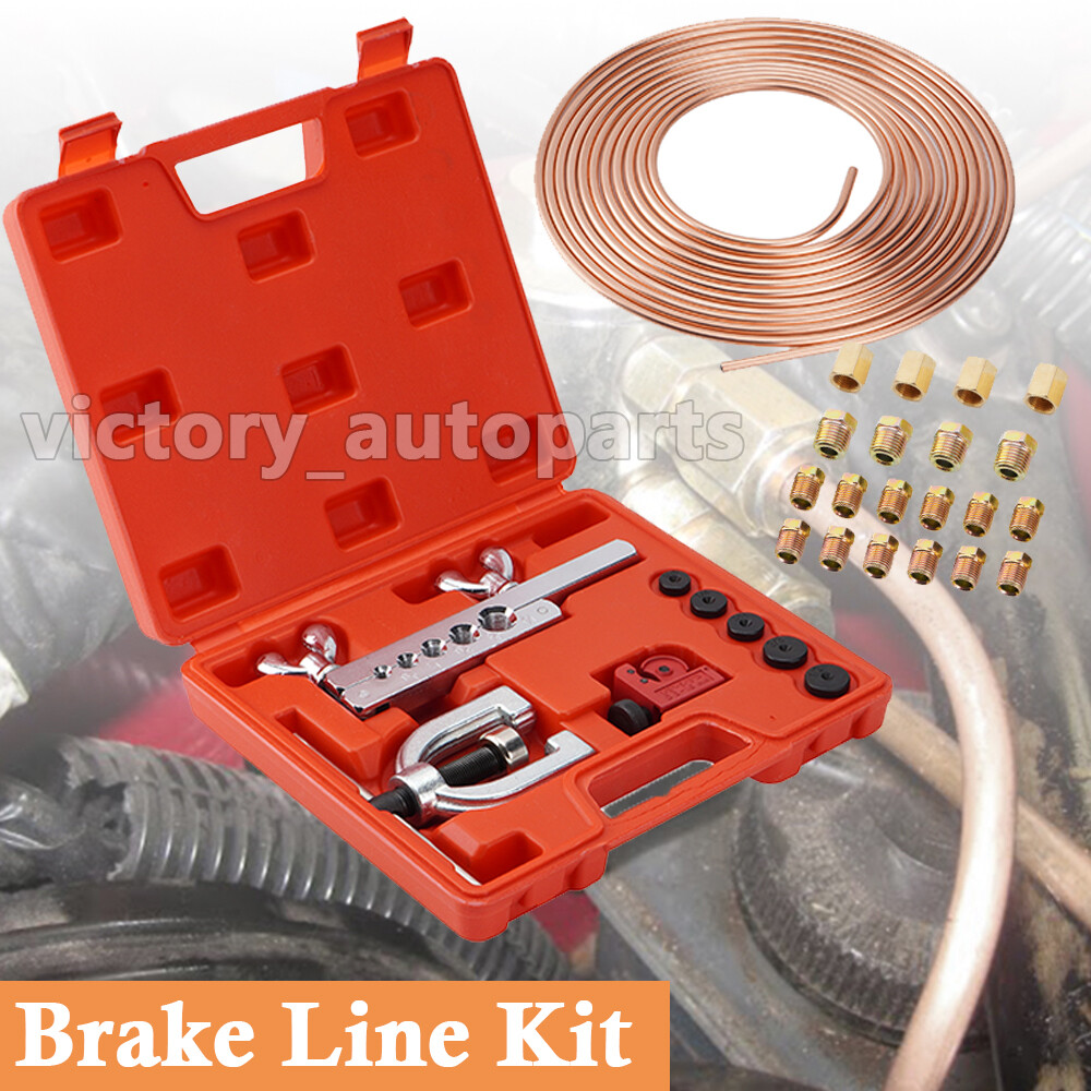 Racewill 25 ft 1/4 Copper Coated Brake Line Kit Includes 16 Fittings & 4 Unions