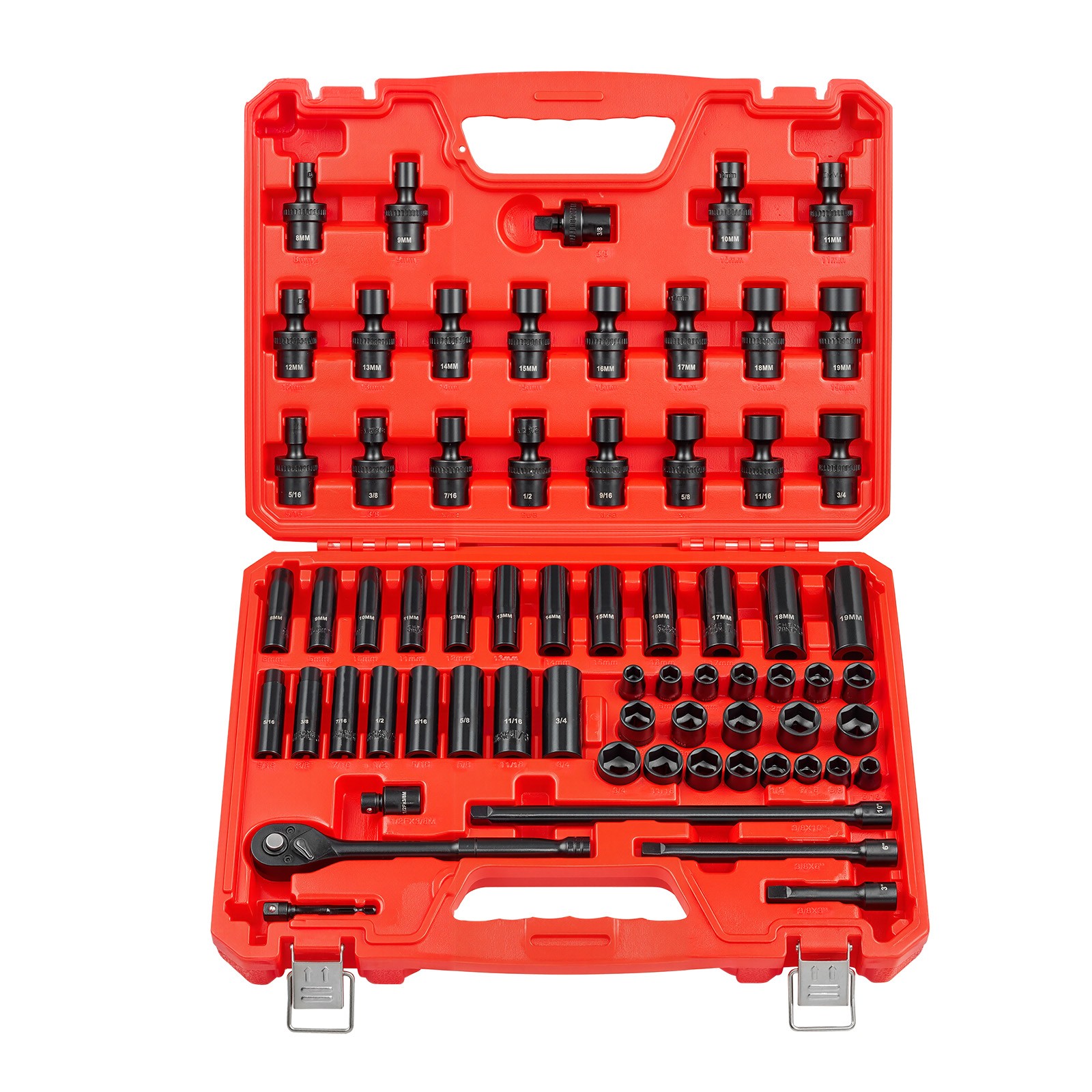 Uimoso 67-Piece 3/8 in Drive Impact Socket Set SAE & Sizes 5/16-3/4 in, 8-19 mm