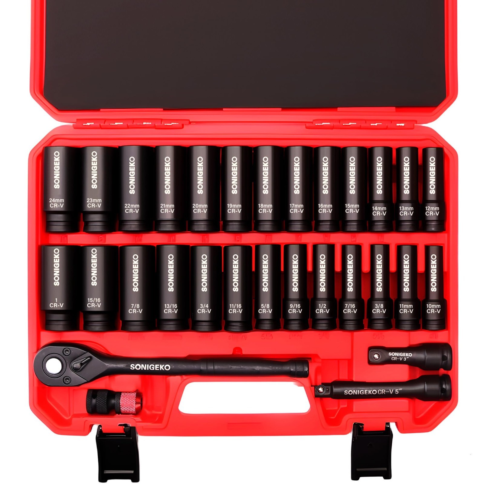 30-Piece 1/2″ Drive Impact Socket Set – Deep SAE & Metric CR-V Steel, Extensions