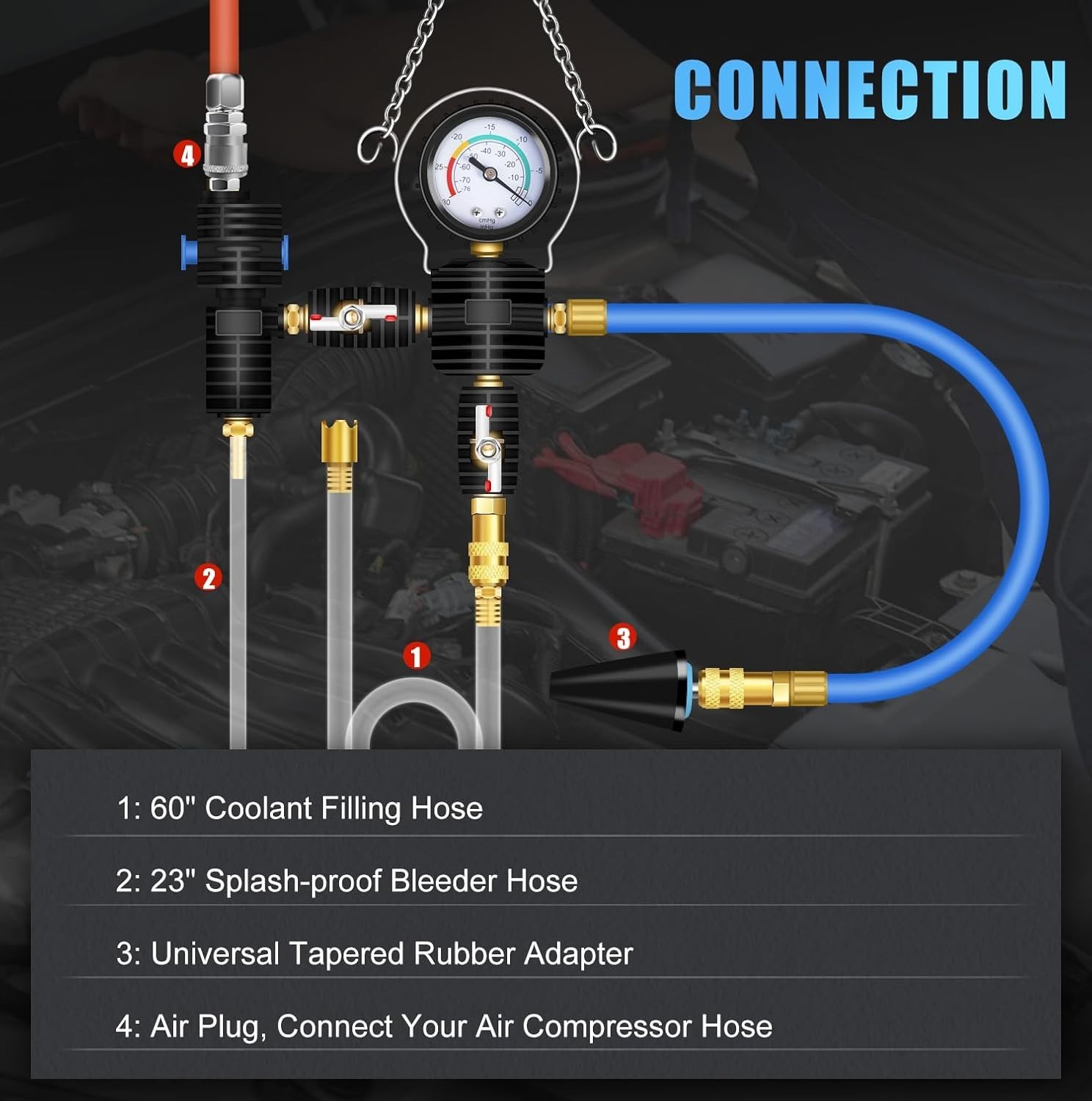 Universal Automotive Vacuum Filler & Radiator Purge Kit with Durable Accessories