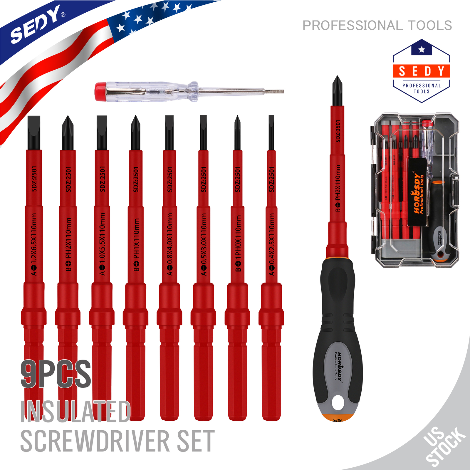 1000V Insulated Electrician Screwdriver Set 10 PC All-in-One Magnetic Tip