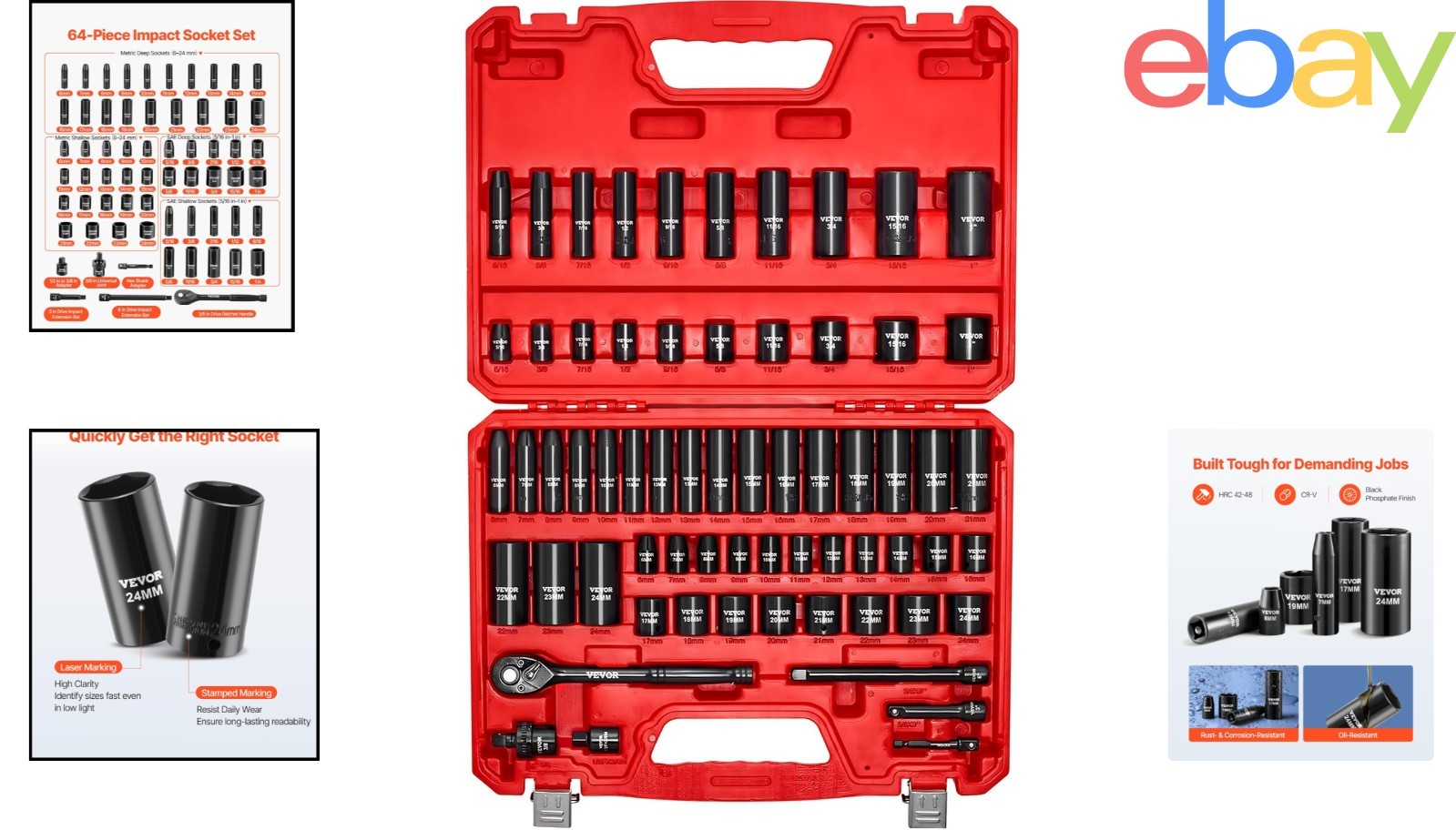 Versatile 64-Piece Socket Set with 3/8″ Drive, Includes Extension Bars and Joint