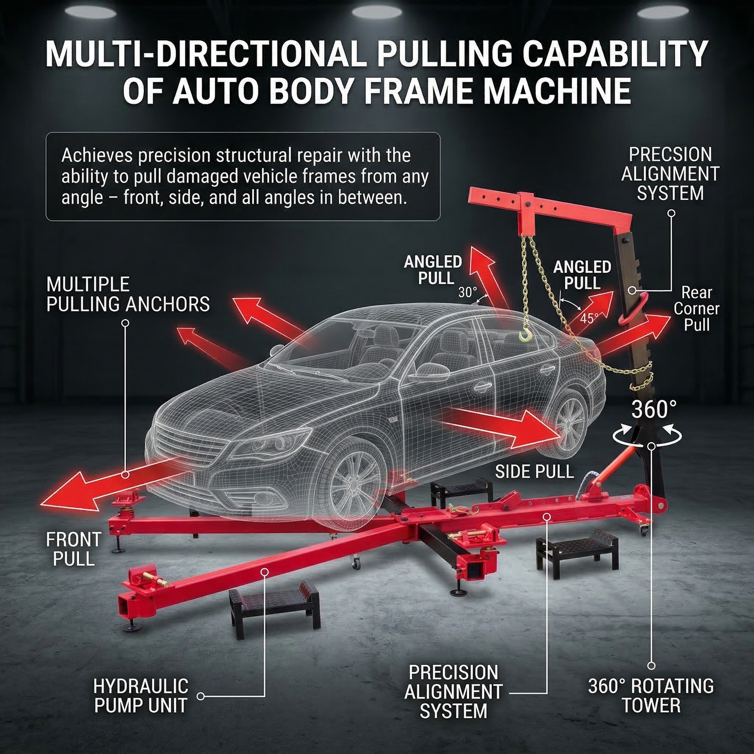 Auto Body Frame Puller Straightener 10T Car Frame Machine with 14PCS Repair Part