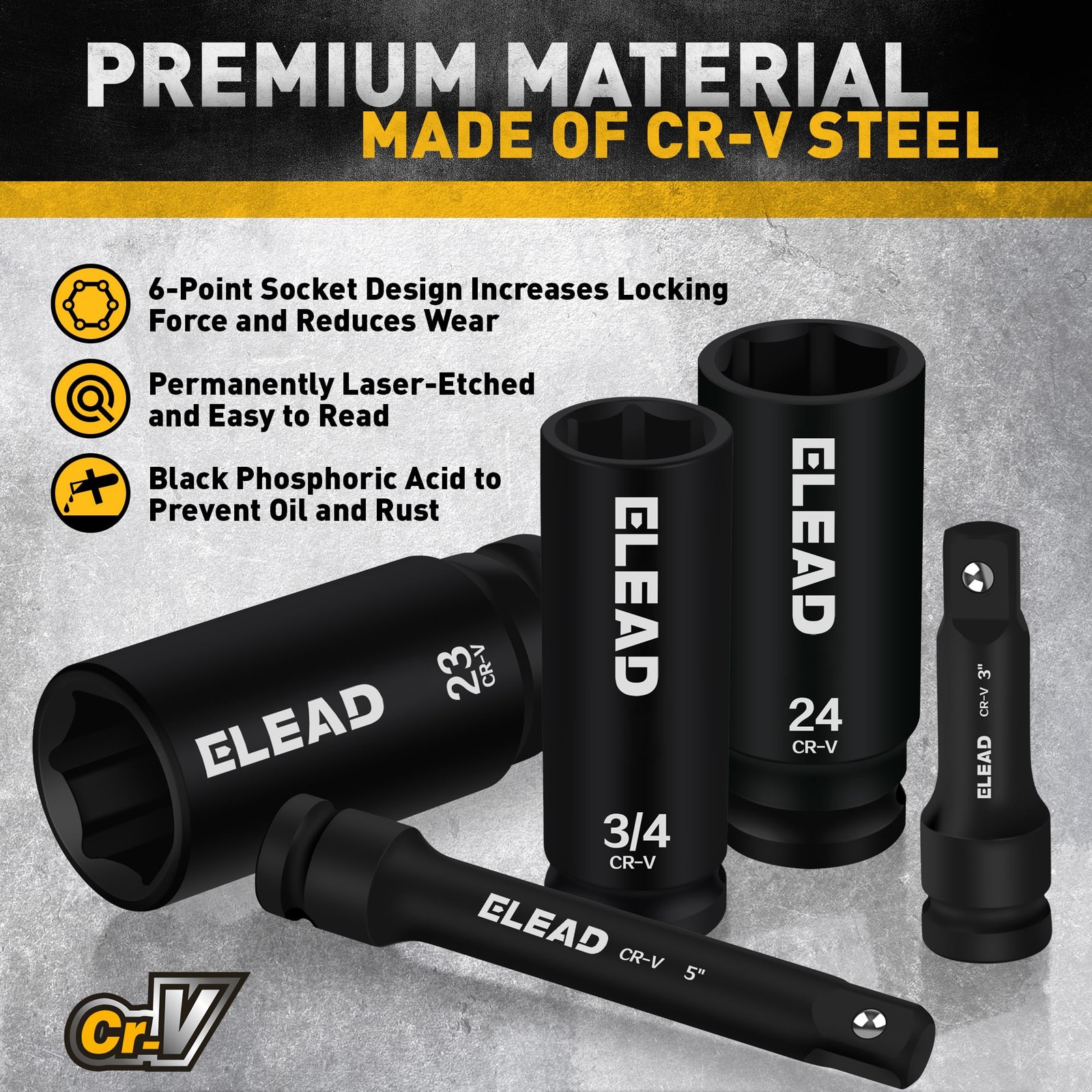 ELEAD 1/2″ Drive Deep Impact Socket Set: 30pcs 1/2» Set