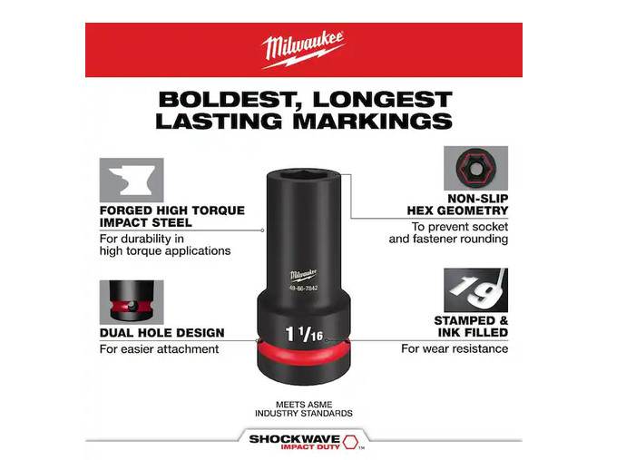 Milwaukee SHOCKWAVE Impact Duty 3/4 Drive 1-3/4″ Deep 6 Pt Socket 49-66-6351