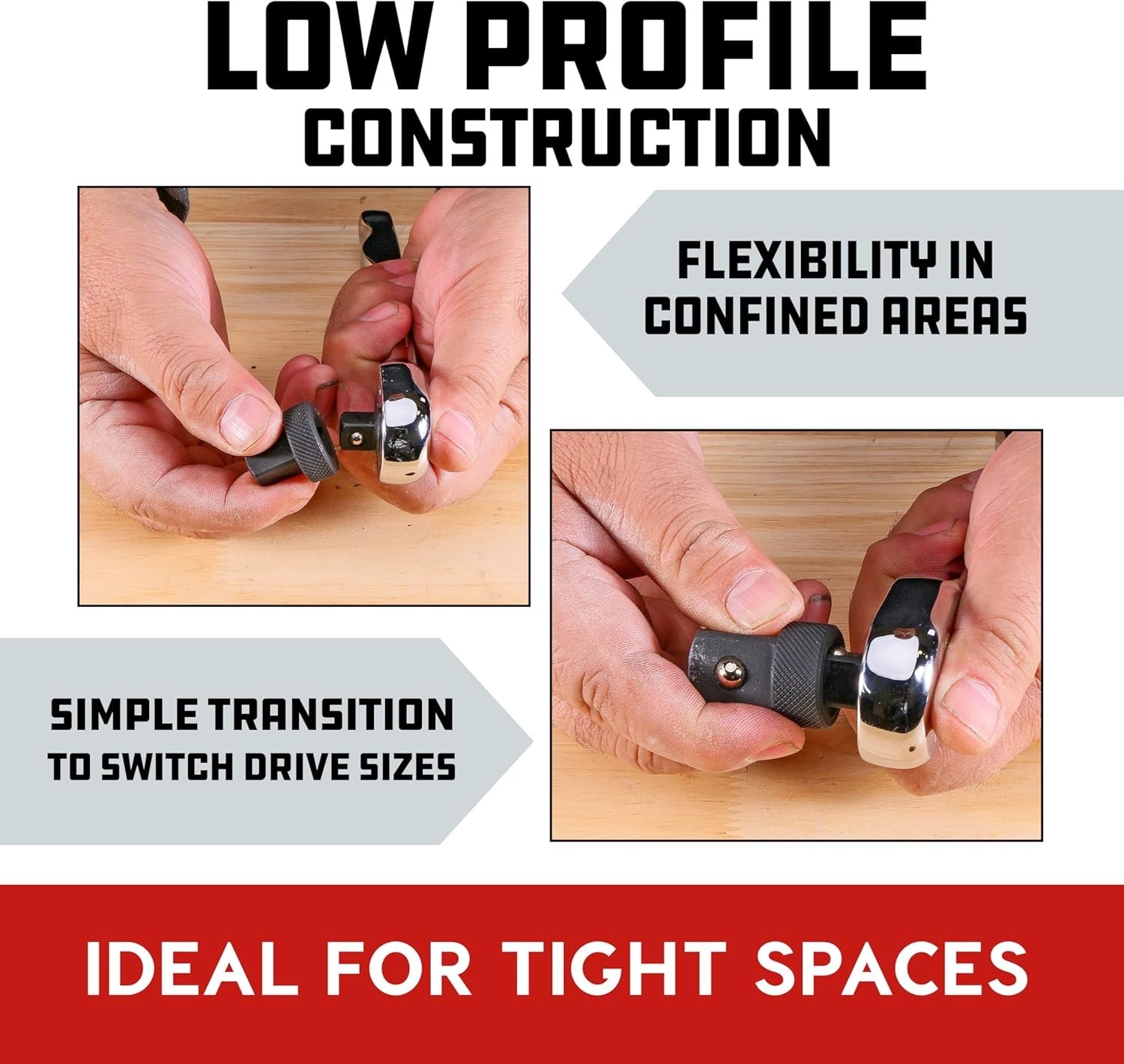 Wrench Wobble Adapter Set 6 Piece Low Profile Socket 1/4 3/8 1/2 Inch