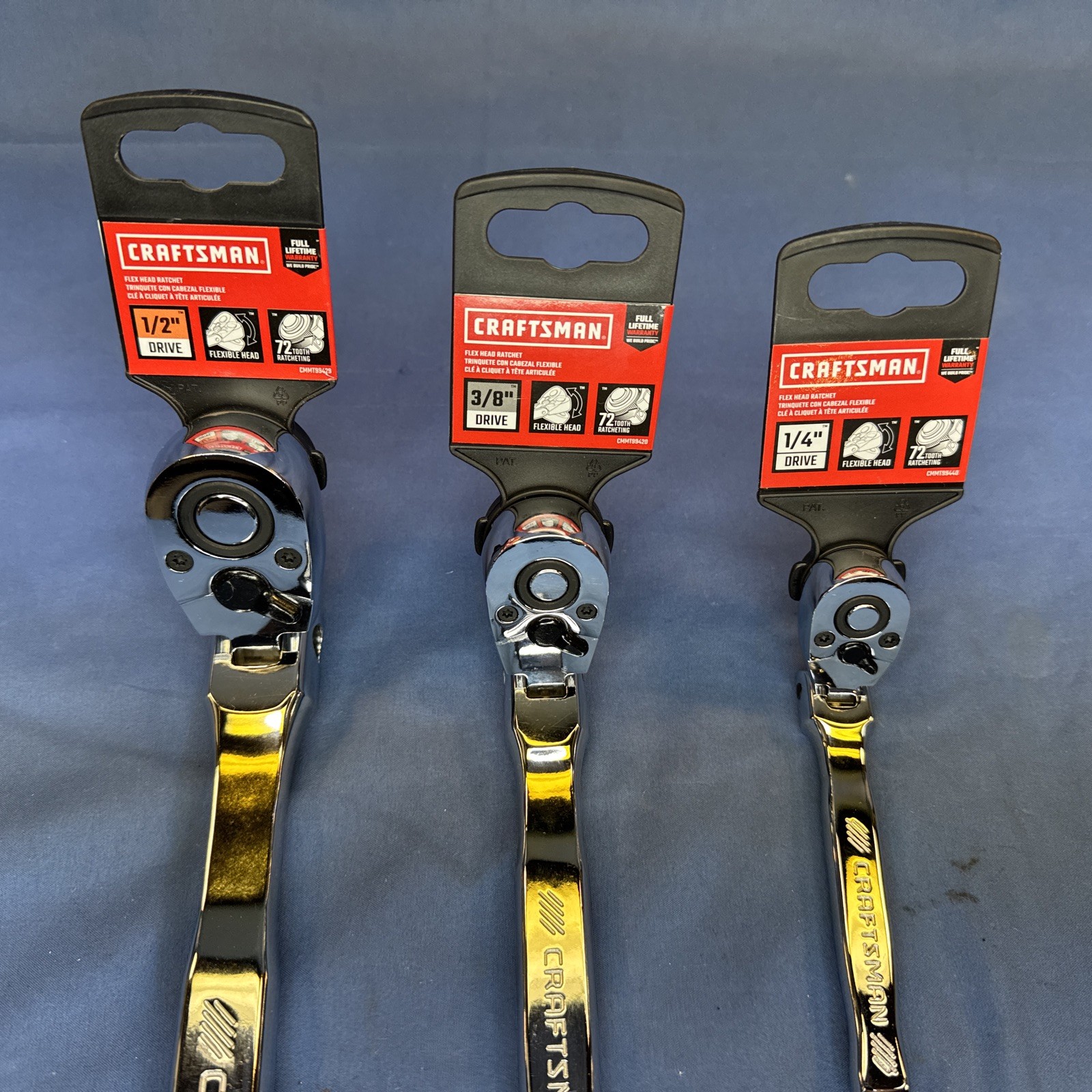 New Craftsman 3 Piece Set 72 Tooth Flex Head Ratchet ~1/2 «~3/8″ ~1/4» Drive