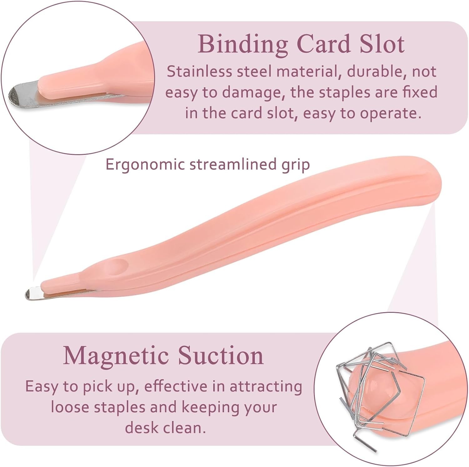 Professional Durable Staple Puller with Magnetic Tip for Easy Removal – Pink