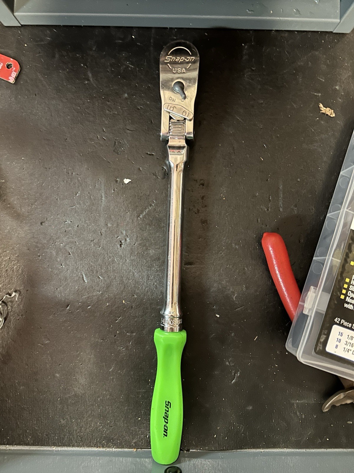 Snap-on FHLX80B — 3/8” Drive Long Flex-Head Locking Ratchet, Green Hard Grip