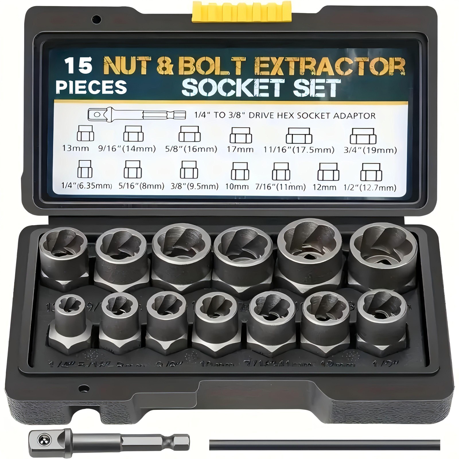 15pcs/Set Nut Extractor, 13pcs Bolt And Nut Remover, 1pc Bar (If The Nut Is Stil