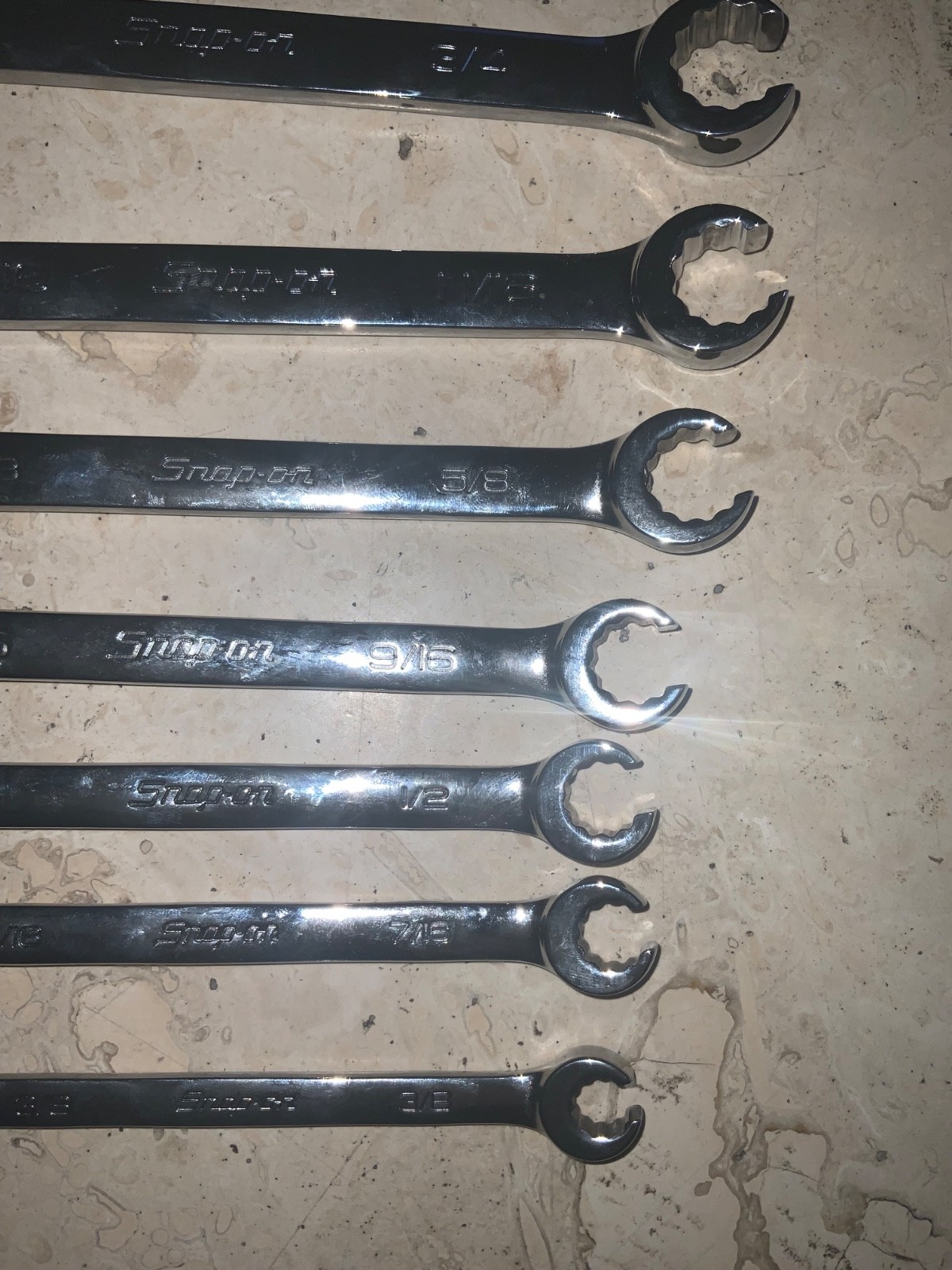 Snap On 7 Piece SAE Open End and 12 Point Flare Nut Line Wrench Set 3/8” – 3/4