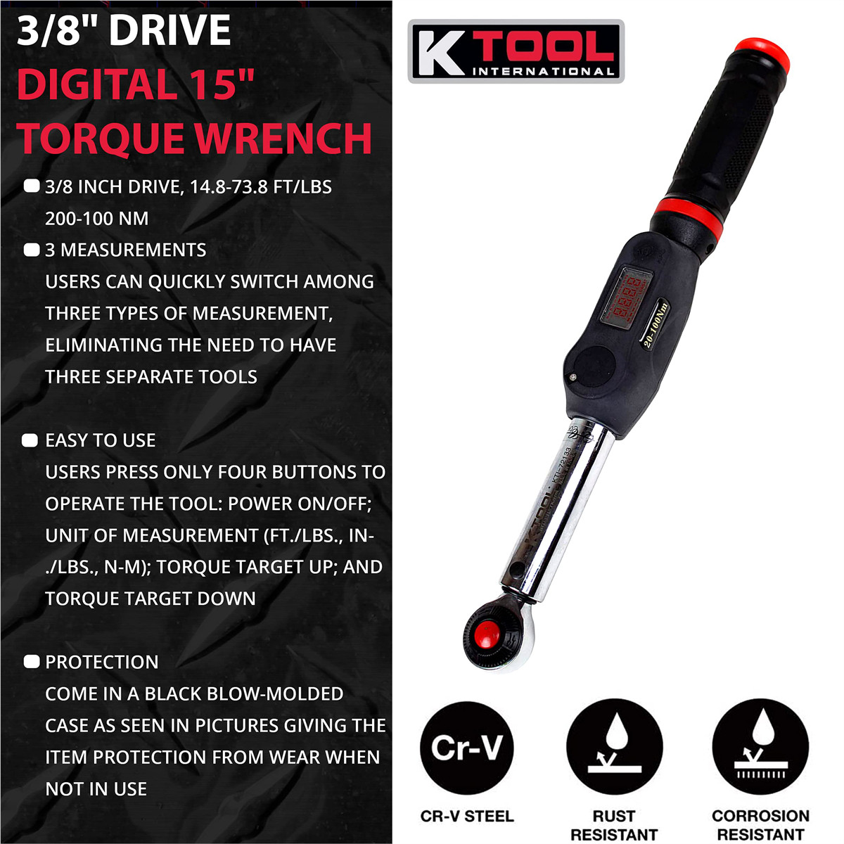 K-Tool 72133 3/8-» Drive Digital 15″ Torque Wrench