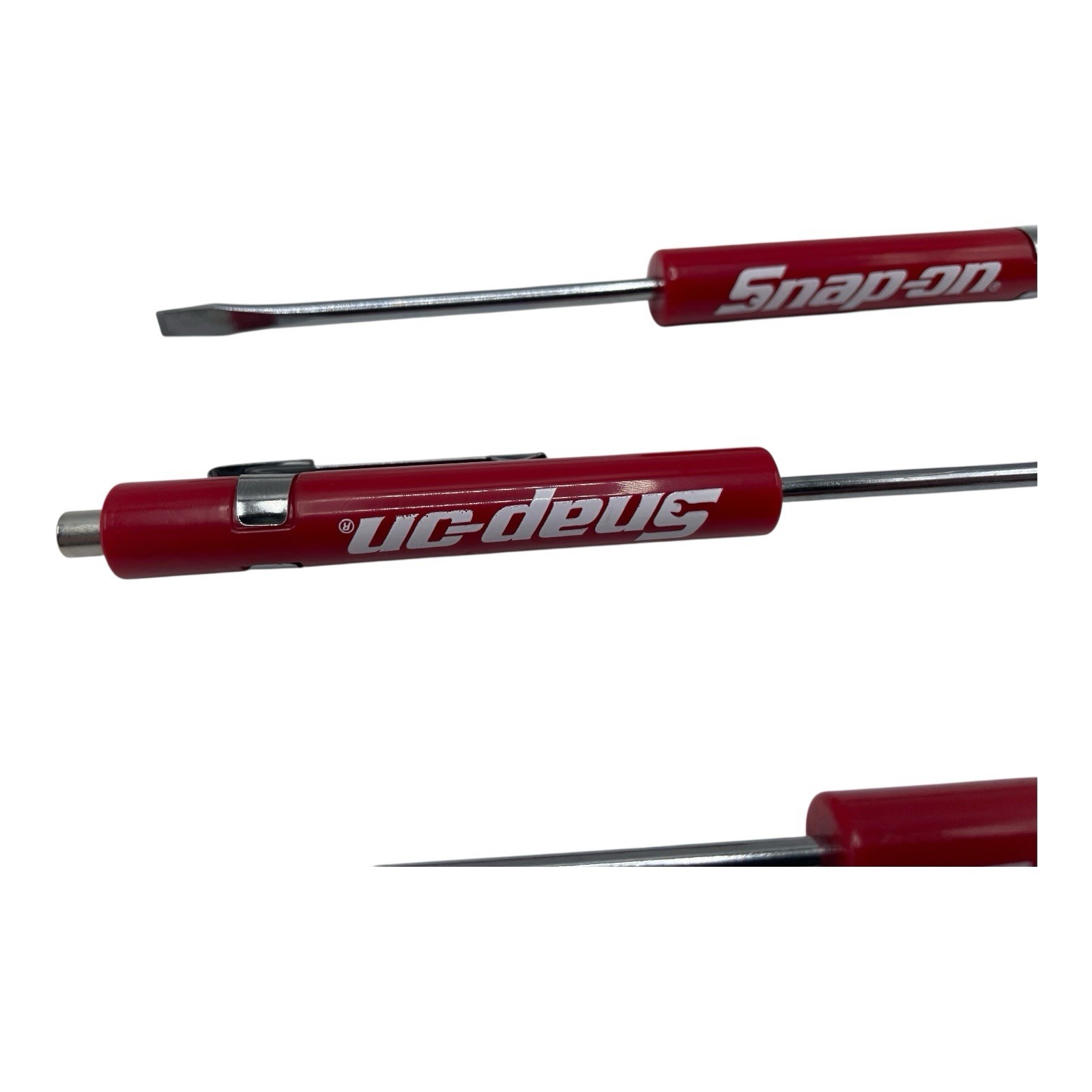 3 Pack Snap On Red Pocket Screwdriver Set Flat Tip Blade and Magnetic End