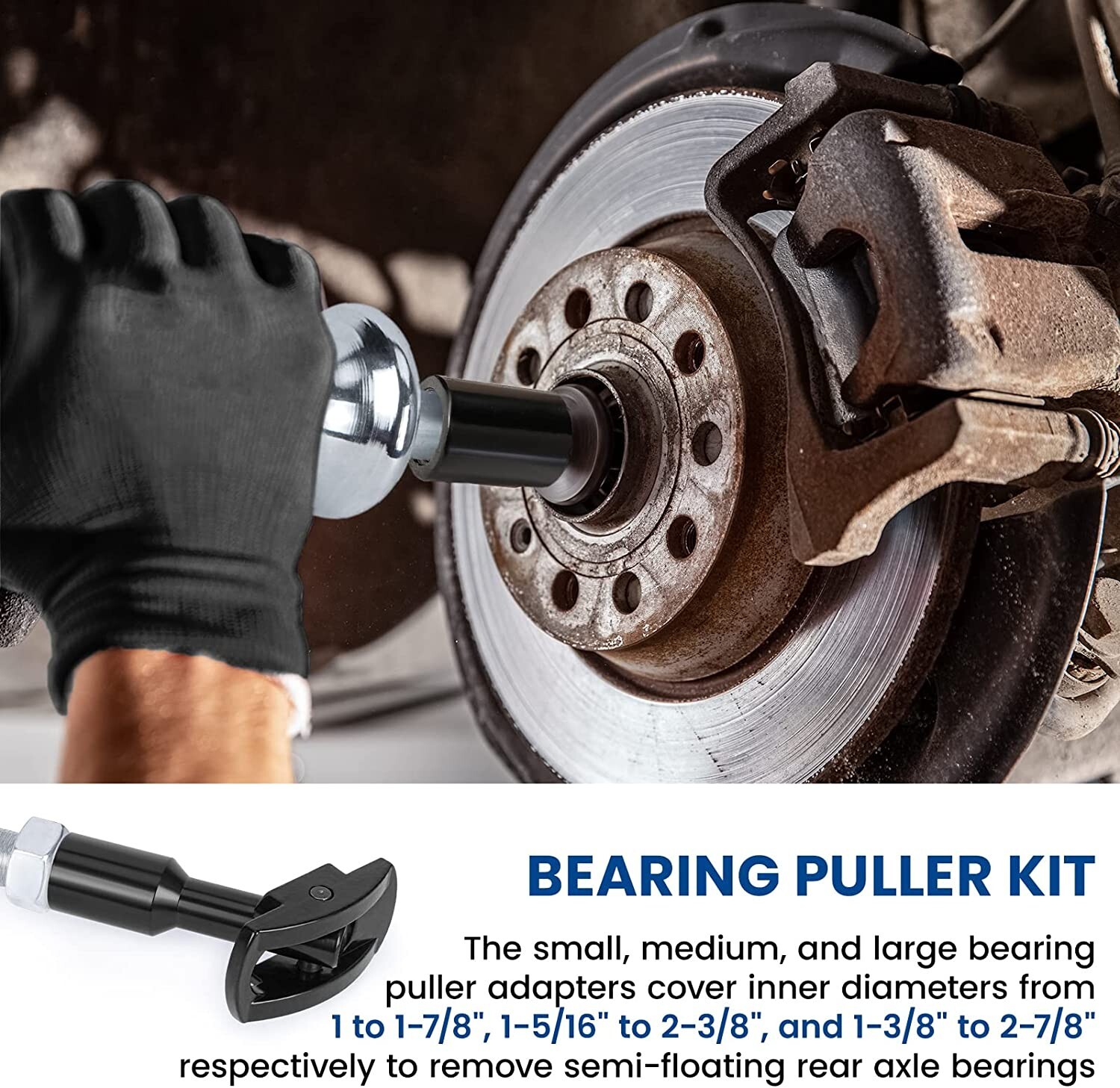Rear Axle Slide Hammer Bearing Removal Puller Tool 3 Adapters 1″ to 2-7/8″ IDs