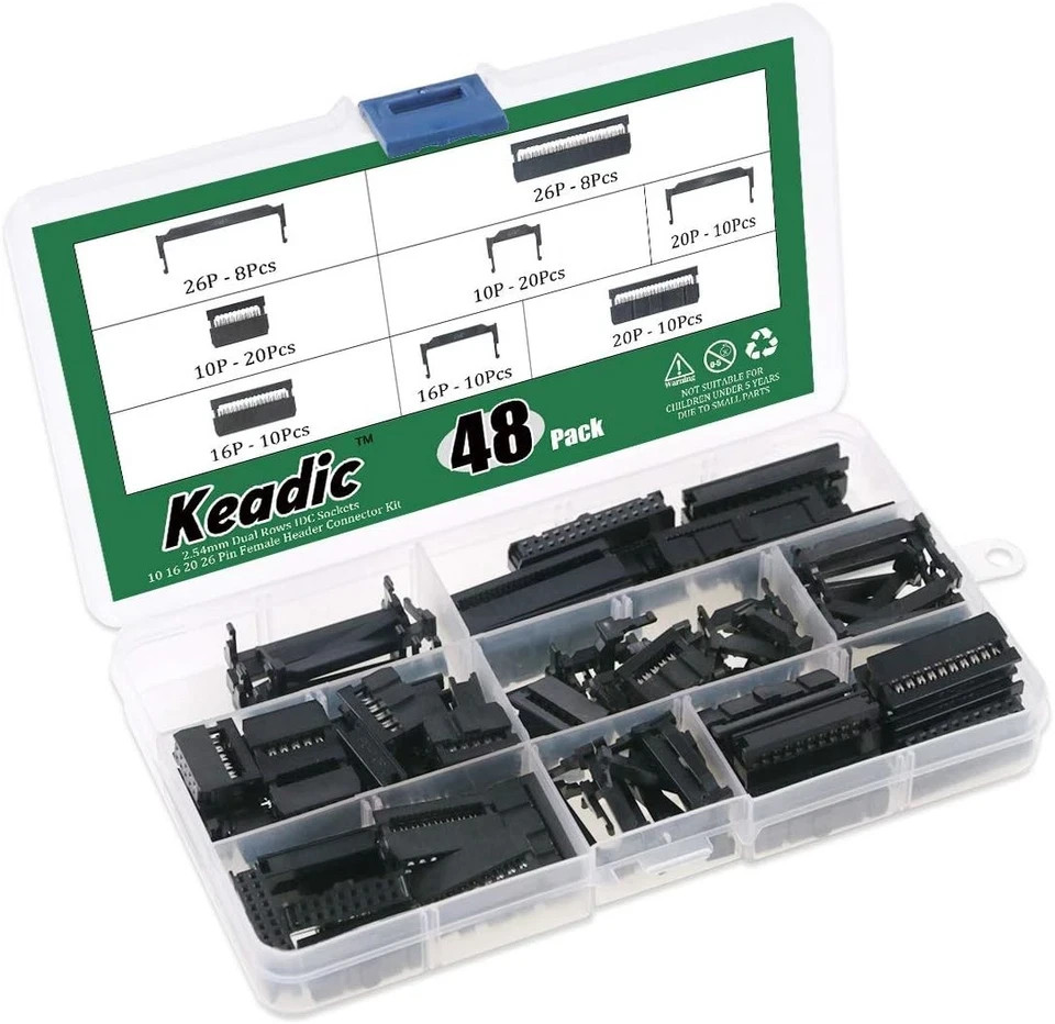 Keadic 49 Pieces FC-10 16 20 26 Pin Female Header IDC Cable Connector 2.54mm…