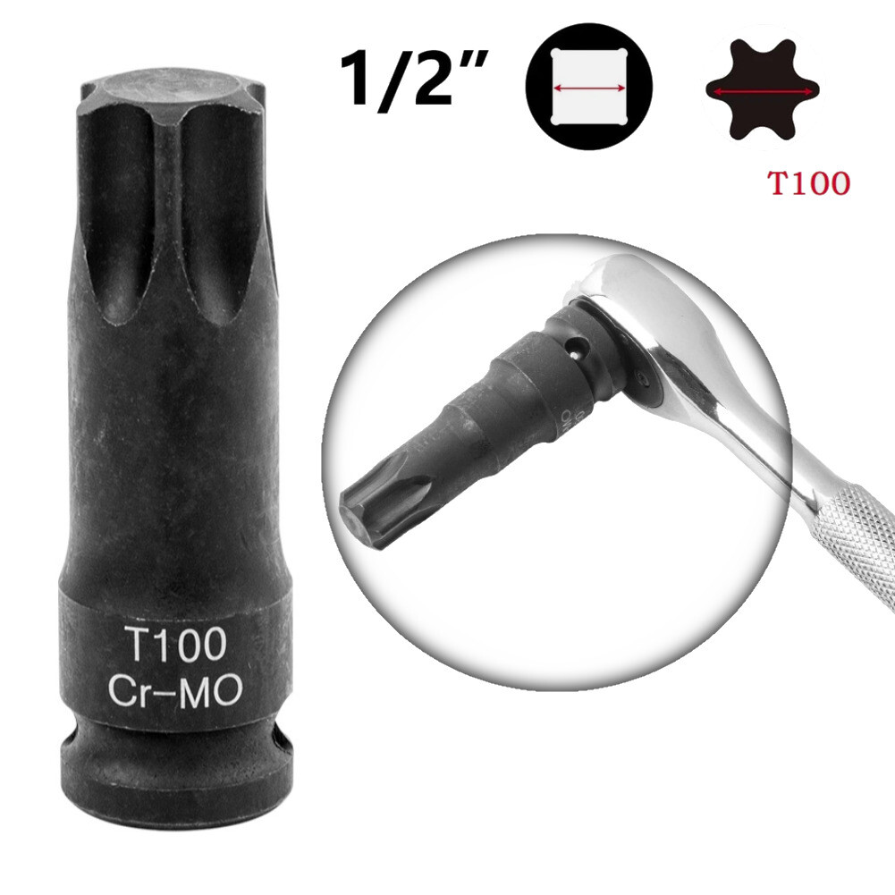 T100 Torx 6 Point Impact Bit Socket, 1/2-Inch Square Drive Screwdriver Adapter