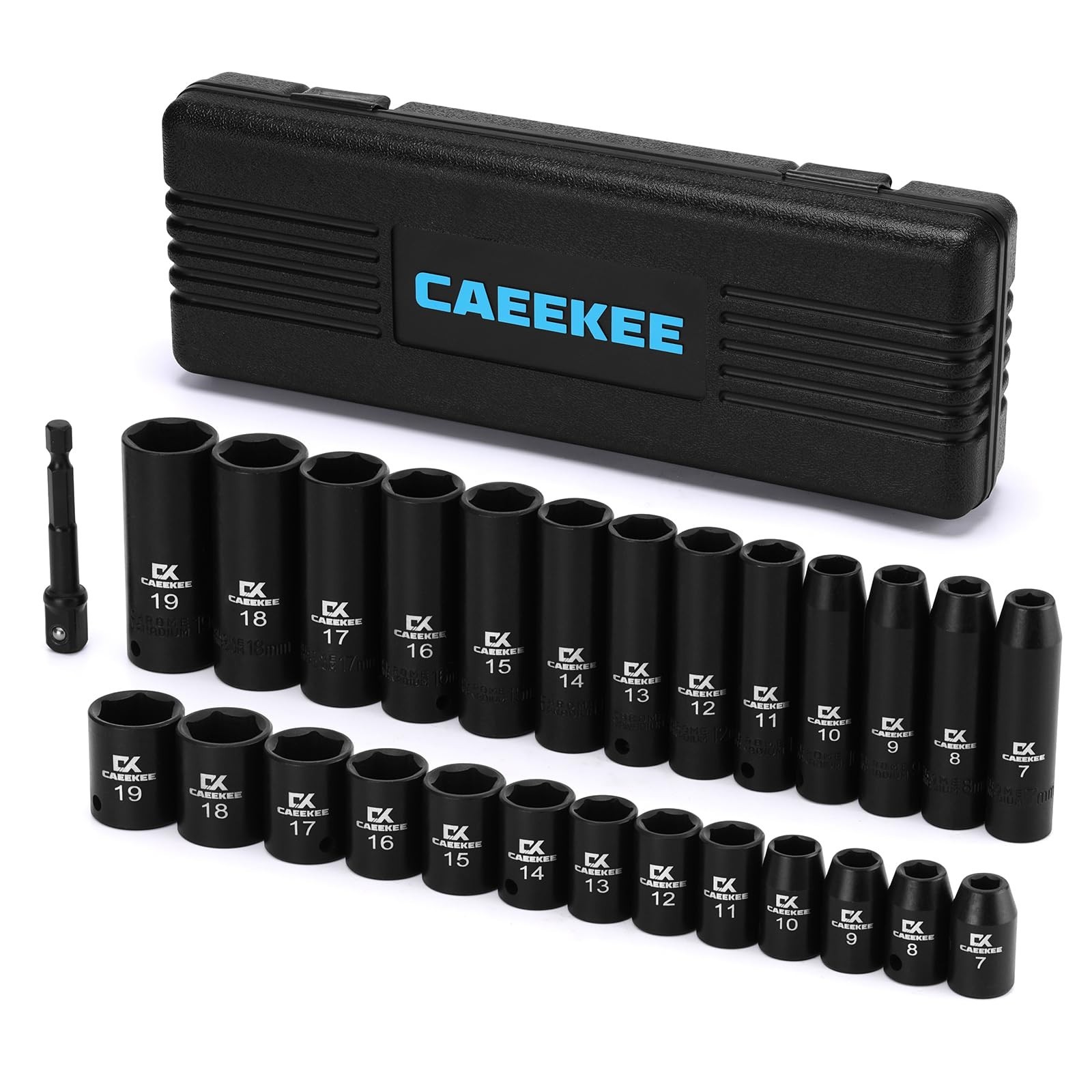 27PCS 3/8″ Drive Metric Impact Socket Set, Deep & Shallow, 7mm-19mm, 6-Point, Cr