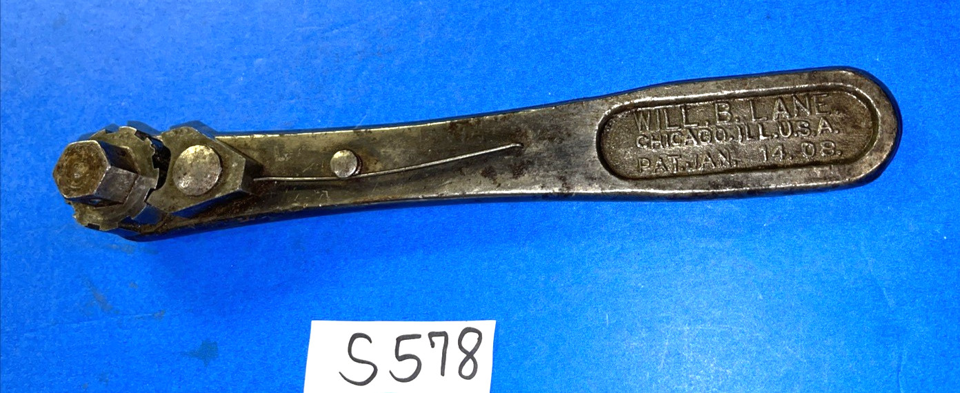 WILL B LANE TOOLS VINTAGE LARGE HEX DRIVE RATCHET PAT. JAN 14 1908 SUPER UNIQUE