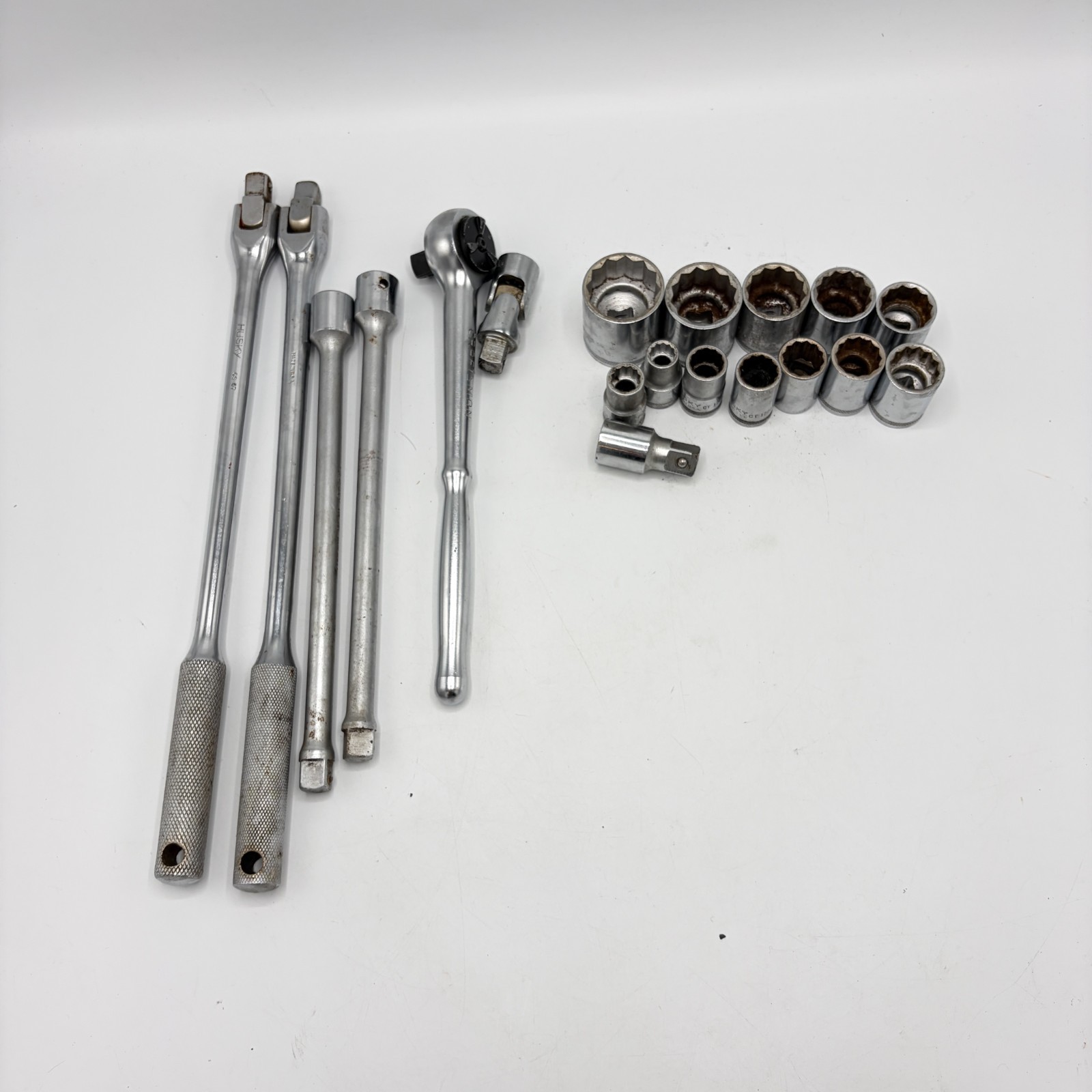 Vtg Husky Craftsman USA 1/2″ Drive Ratchet Breaker Bar Extension 12pt Socket Lot