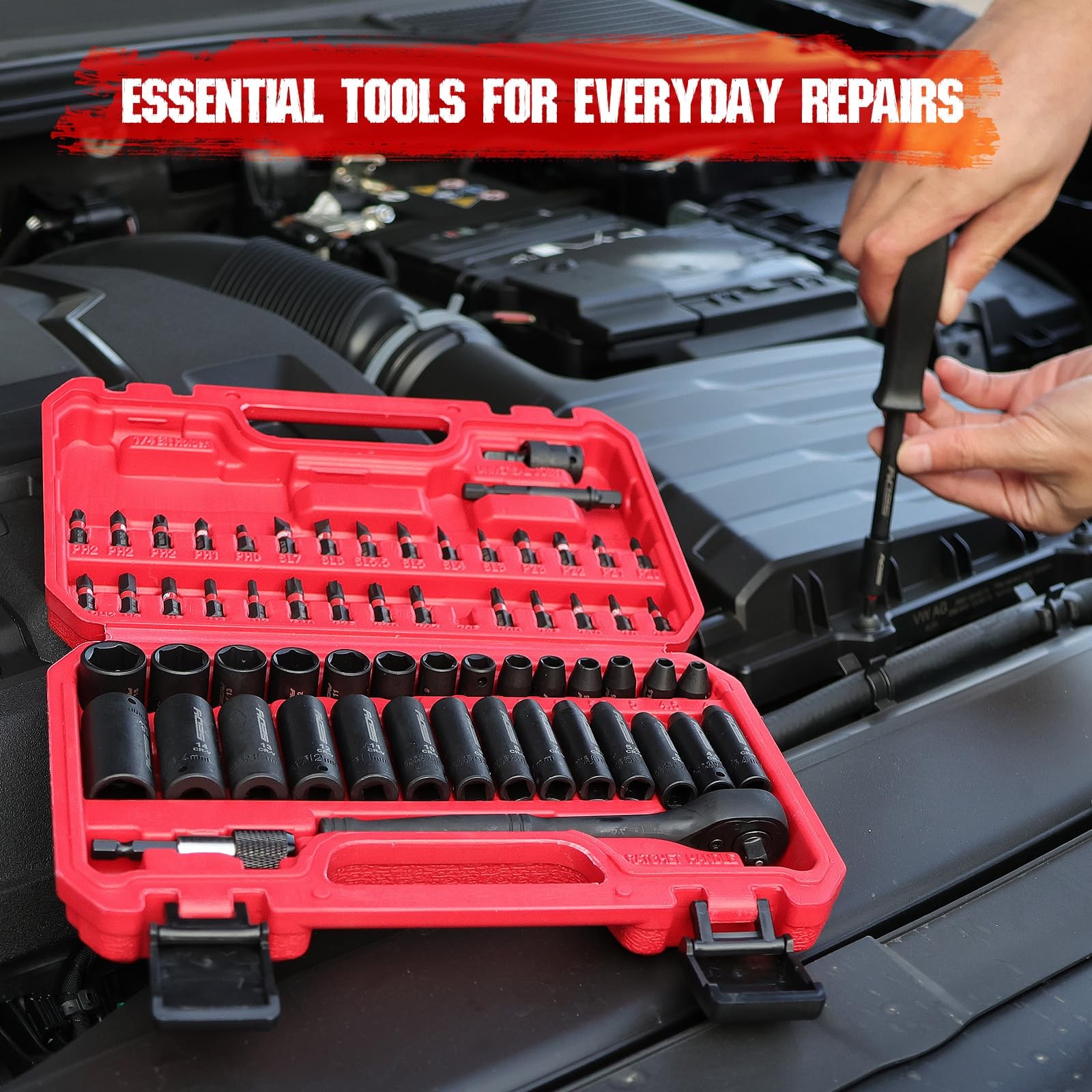 64-Piece 1/4″ Drive Impact Socket Wrench Driver-Bits Set, Cr-V…