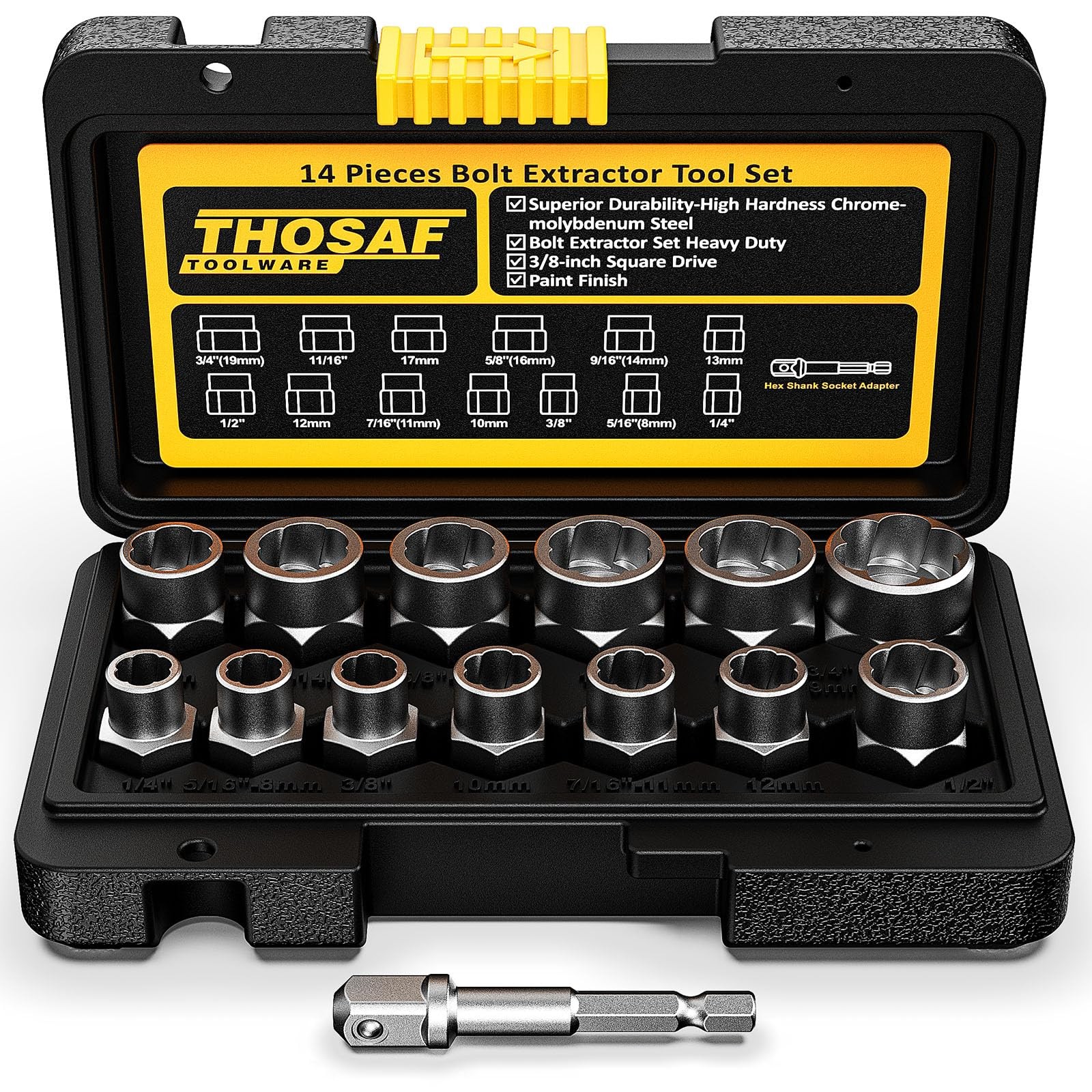 Impact Bolt & Nut Remover Set,14 Pieces Extractor Tool Set, 3/8″ Drive…