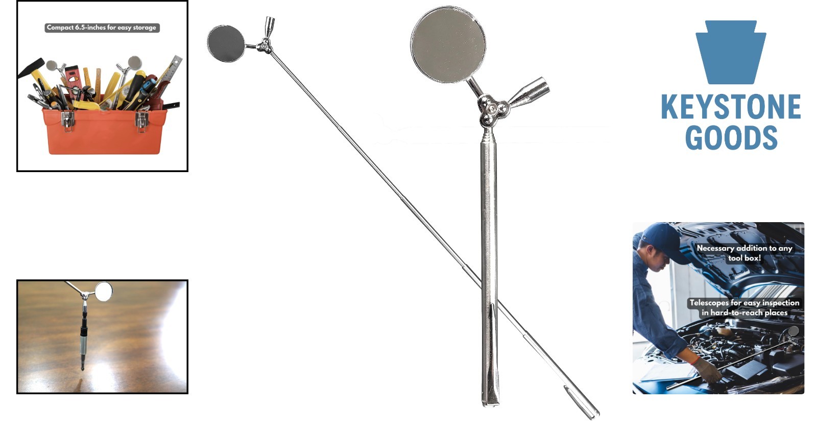 2-Pack Telescoping Magnetic Inspection & Pickup Tools, Extendable to 20 inches