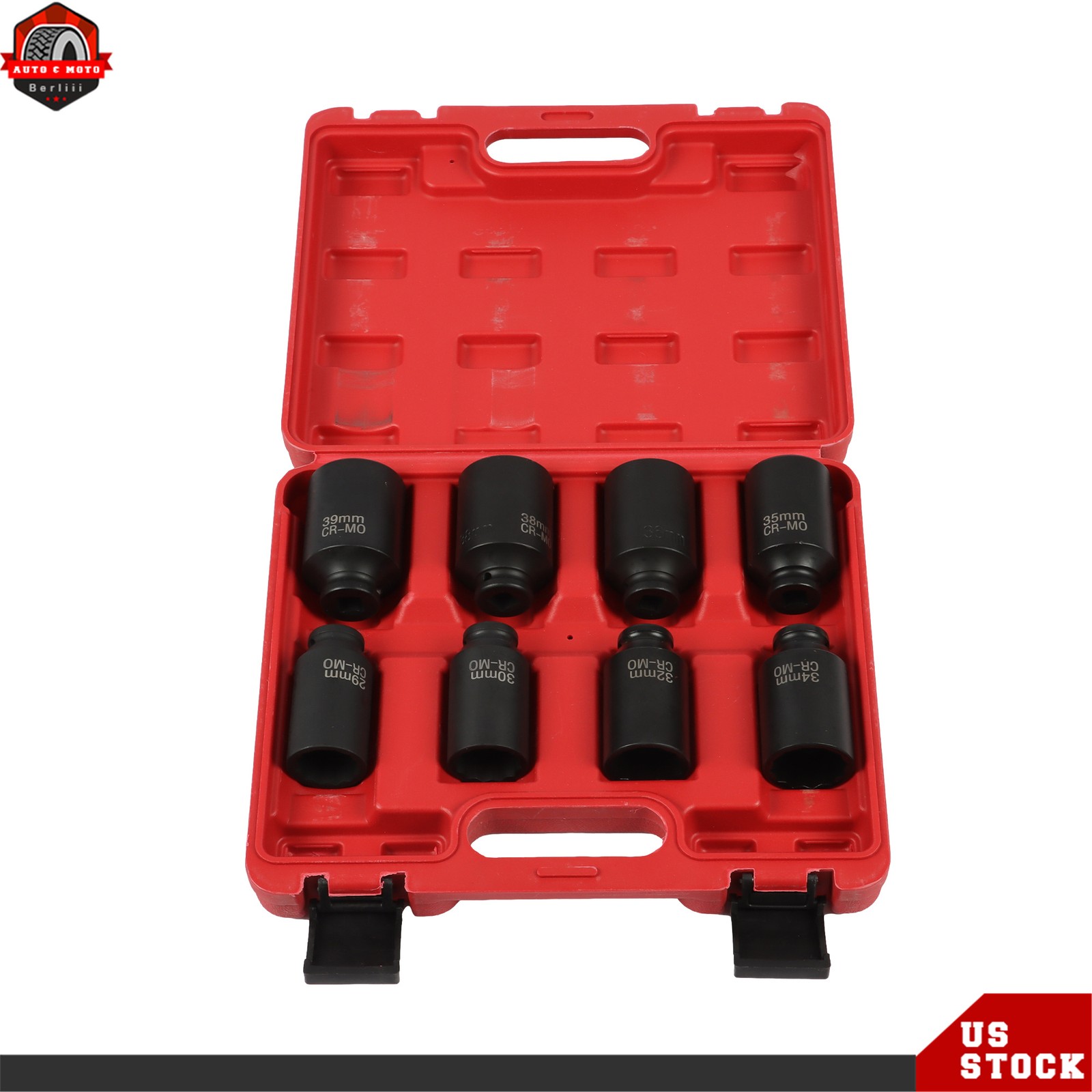 12 Point 1/2-Inch Drive Deep Spindle Axle Nut Impact Socket Set 29mm-39mm