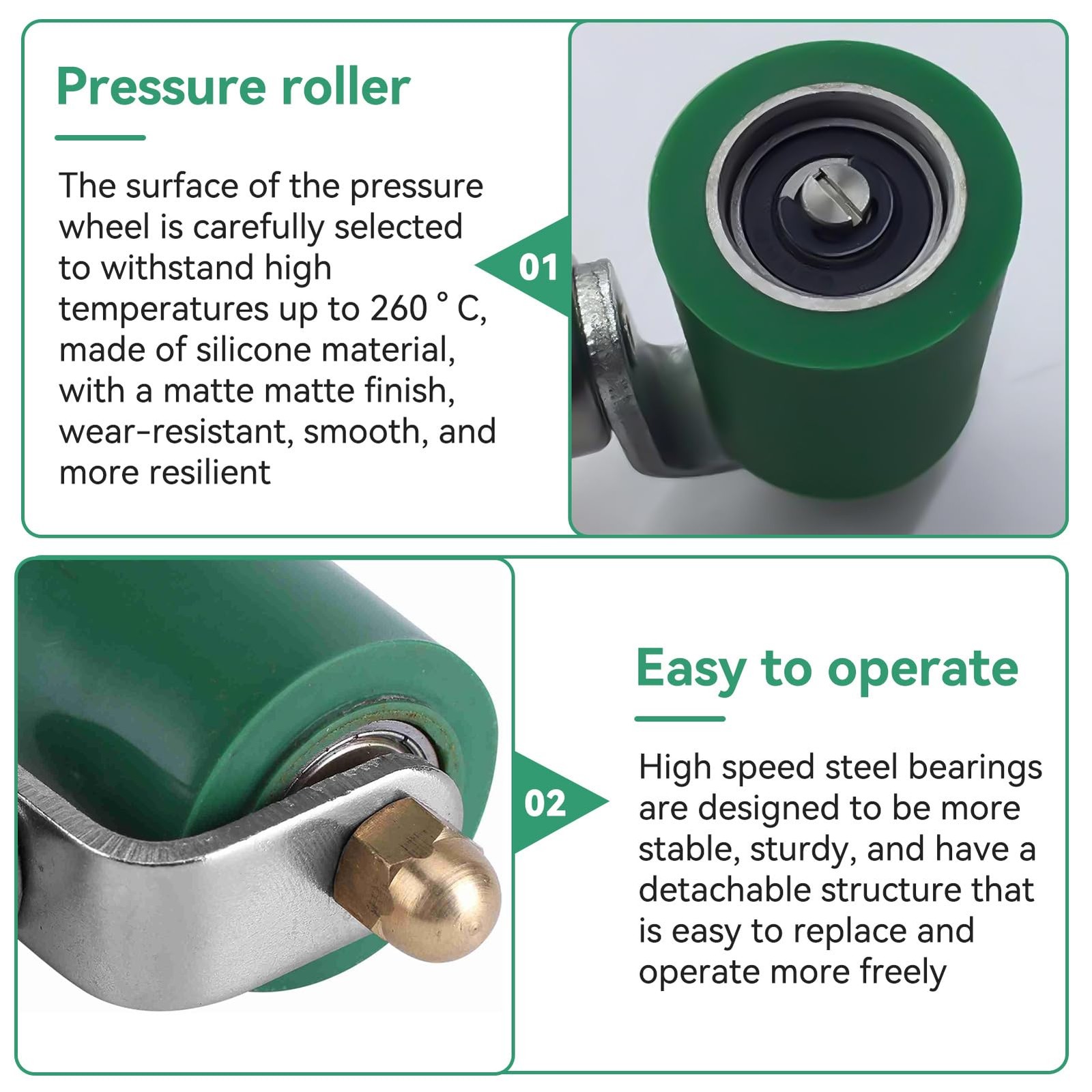 Silicone Seam Roller, 40mm Width Hand Pressure Roller Professional Green