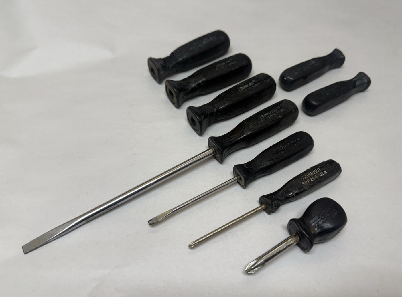 Damaged 9 pc Lot Snap-On USA Black Hard Handle Screwdriver Stubby Phillips SSD