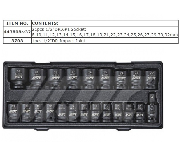 JTC 1/2″ DR. 22 PCS IMPACT SOCKET SET (6 POINTS) 8 MM~ 32 MM, JTC TOOLS # K4223