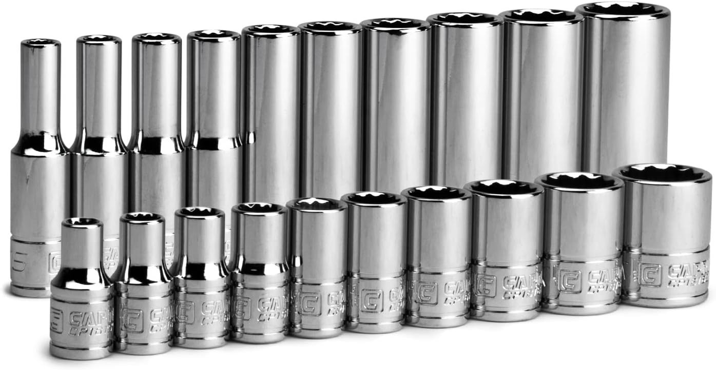 1/4 in. Drive 12-Point Shallow and Deep Socket Set, SAE, 3/16 to 9/16 in, SAE…