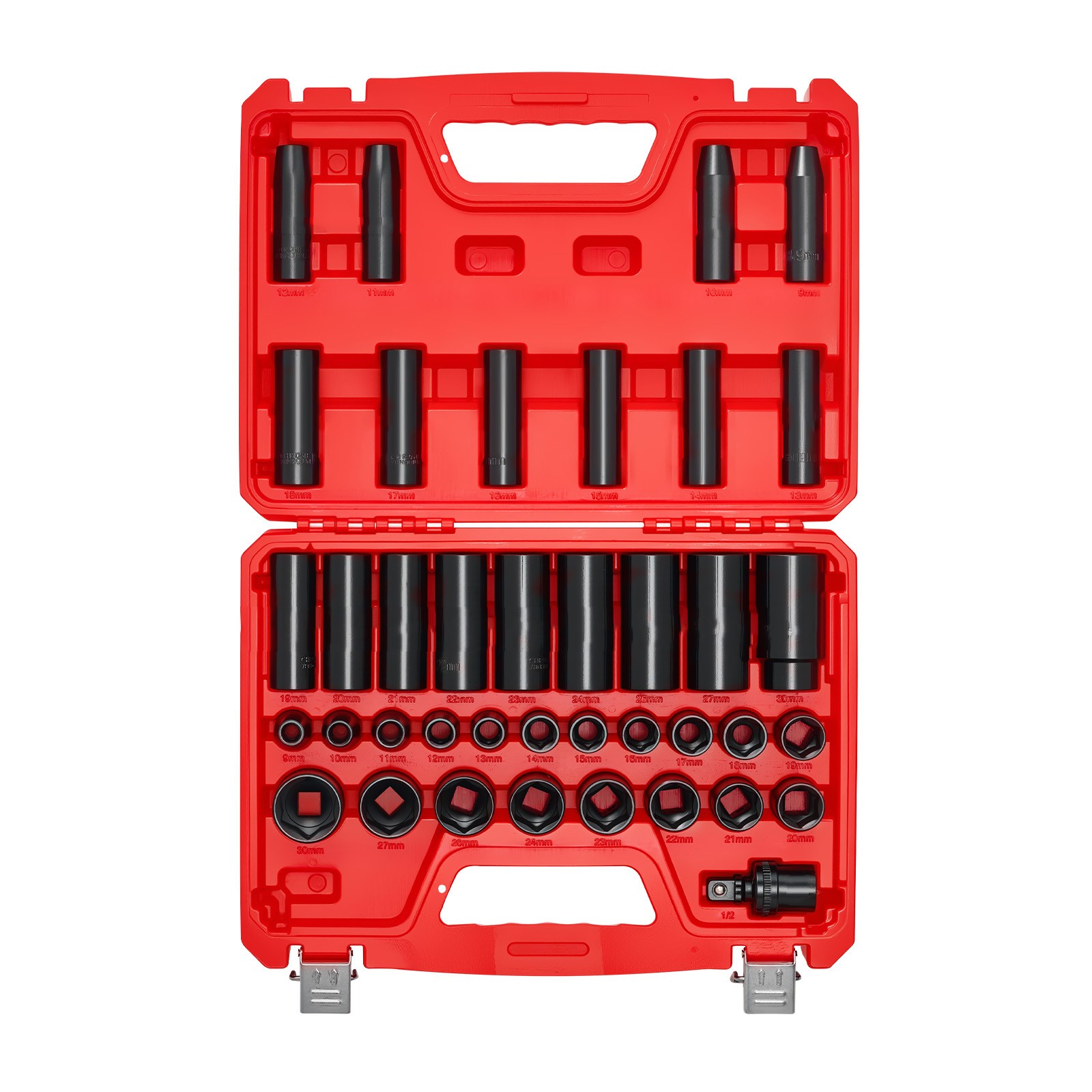 Uimoso 39-Piece 1/2 Inch Drive Impact Socket Set with Metric Sizes 9-30 mm