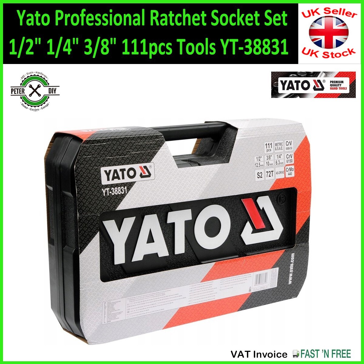 SOCKET SET RATCHET Yato Professional Tools 1/2″ 1/4″ 3/8″ 111pcs Tools YT-38831