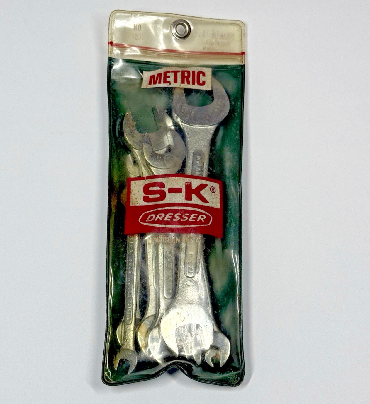 Vintage S-K Dresser 7 Pc Metric Open End Wrench Set 6mm-19mm USA In Green Case